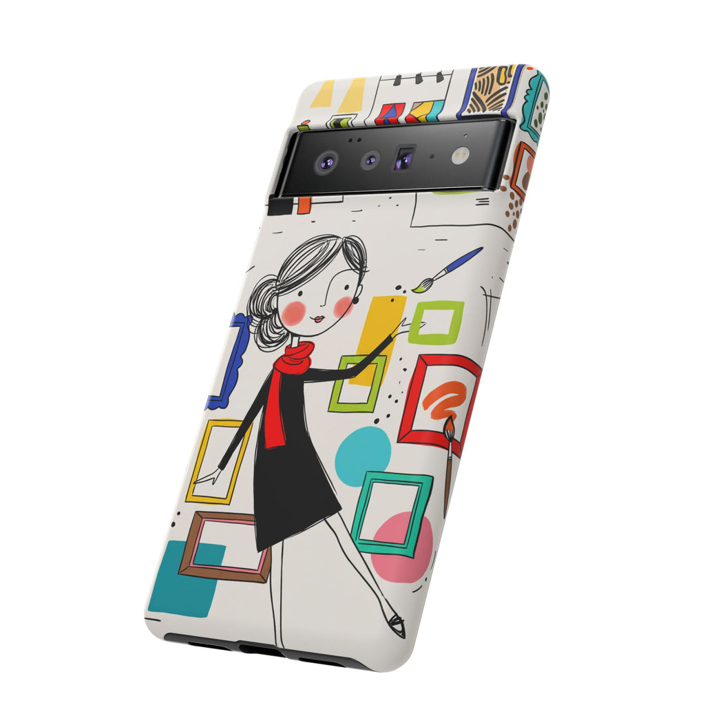 Art Gallery Illustration Google Pixel Phone Case | Cute Woman with Frames Design