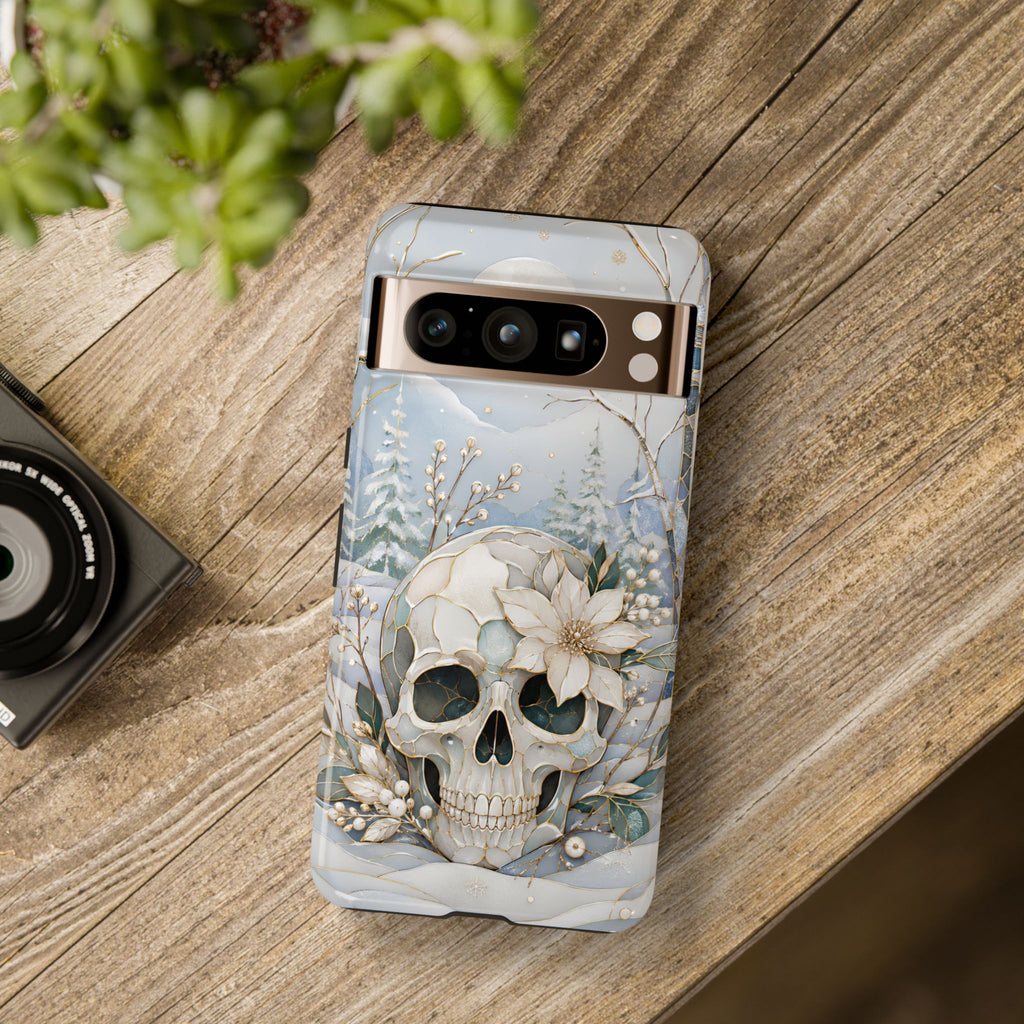 Gothic Skull Google Pixel Phone Case | Winter Floral Phone Case