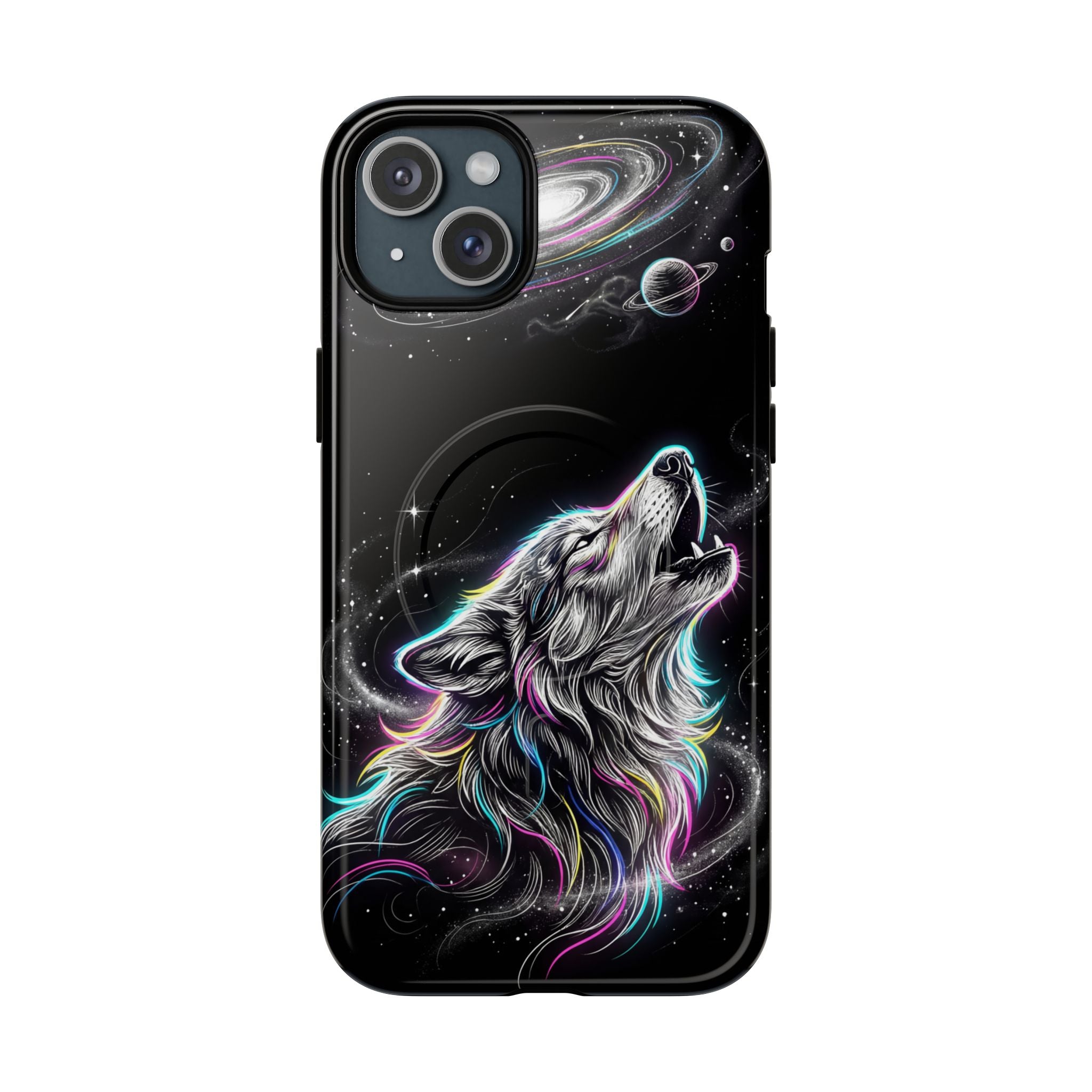 Wolf Galaxy Tough MagSafe iPhone Case | Colorful Howling Wolf Space Design
