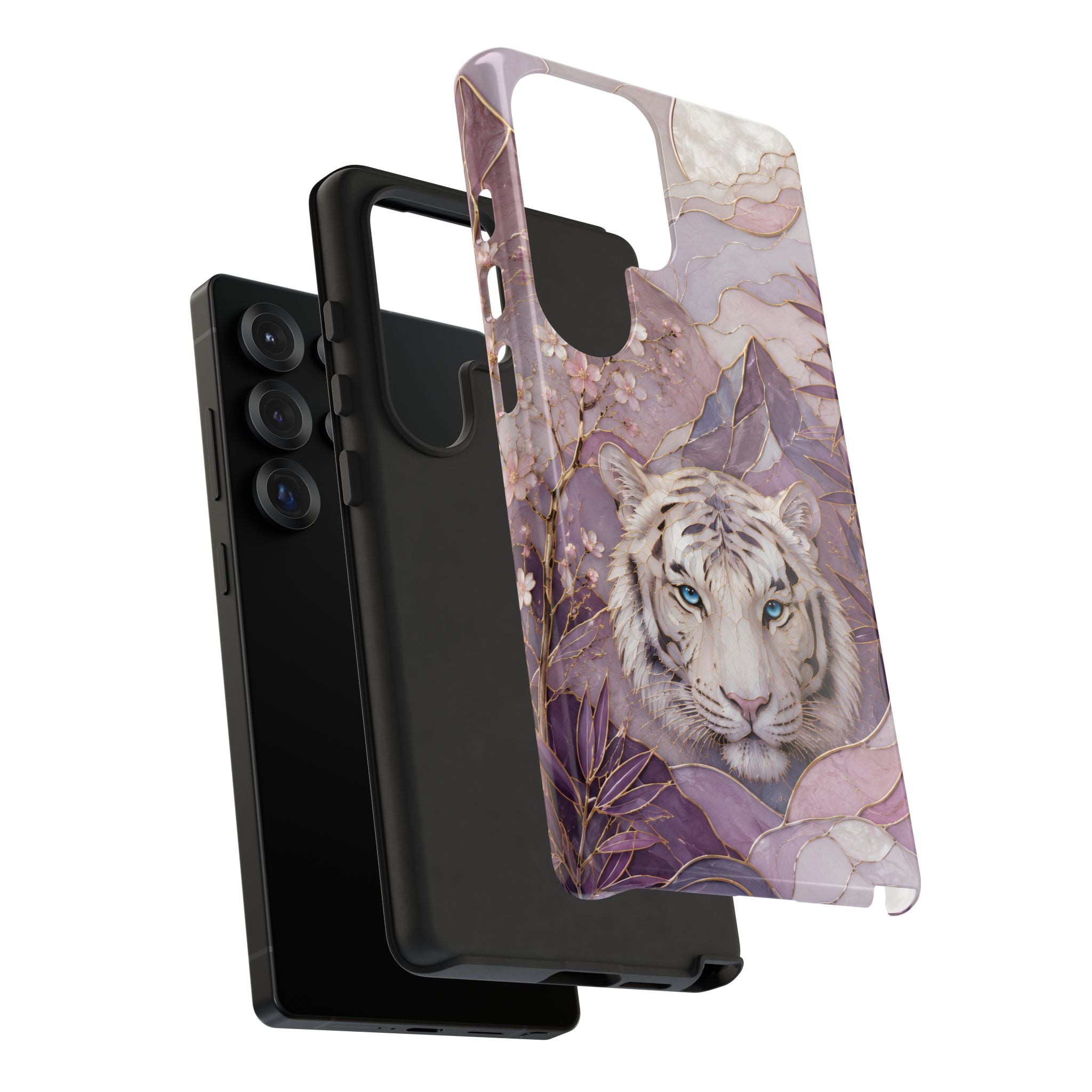 White Tiger Samsung Galaxy Phone Case | Cherry Blossom Art Cover