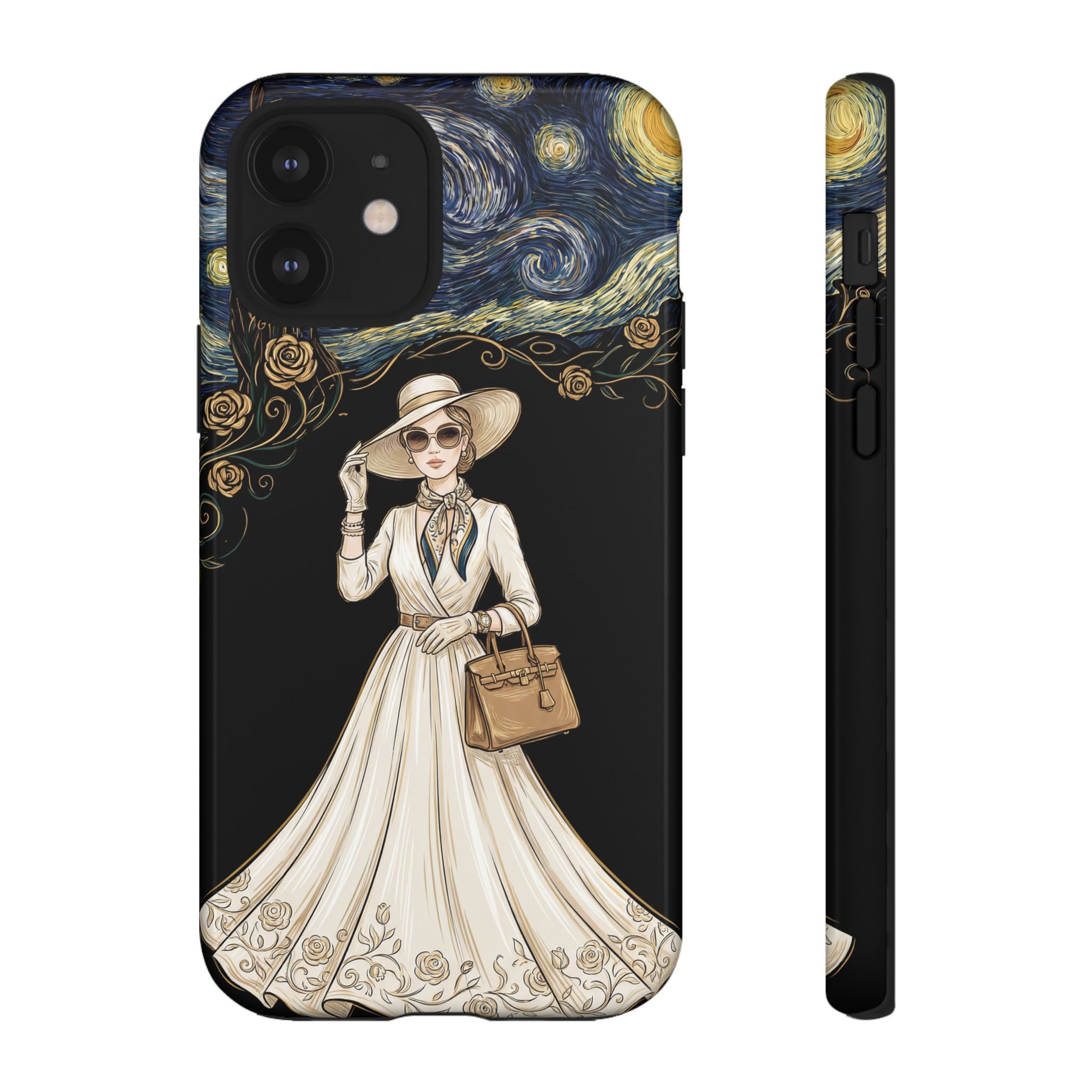 Vintage Starry Night Fashion iPhone Case | Elegant Lady in White Dress