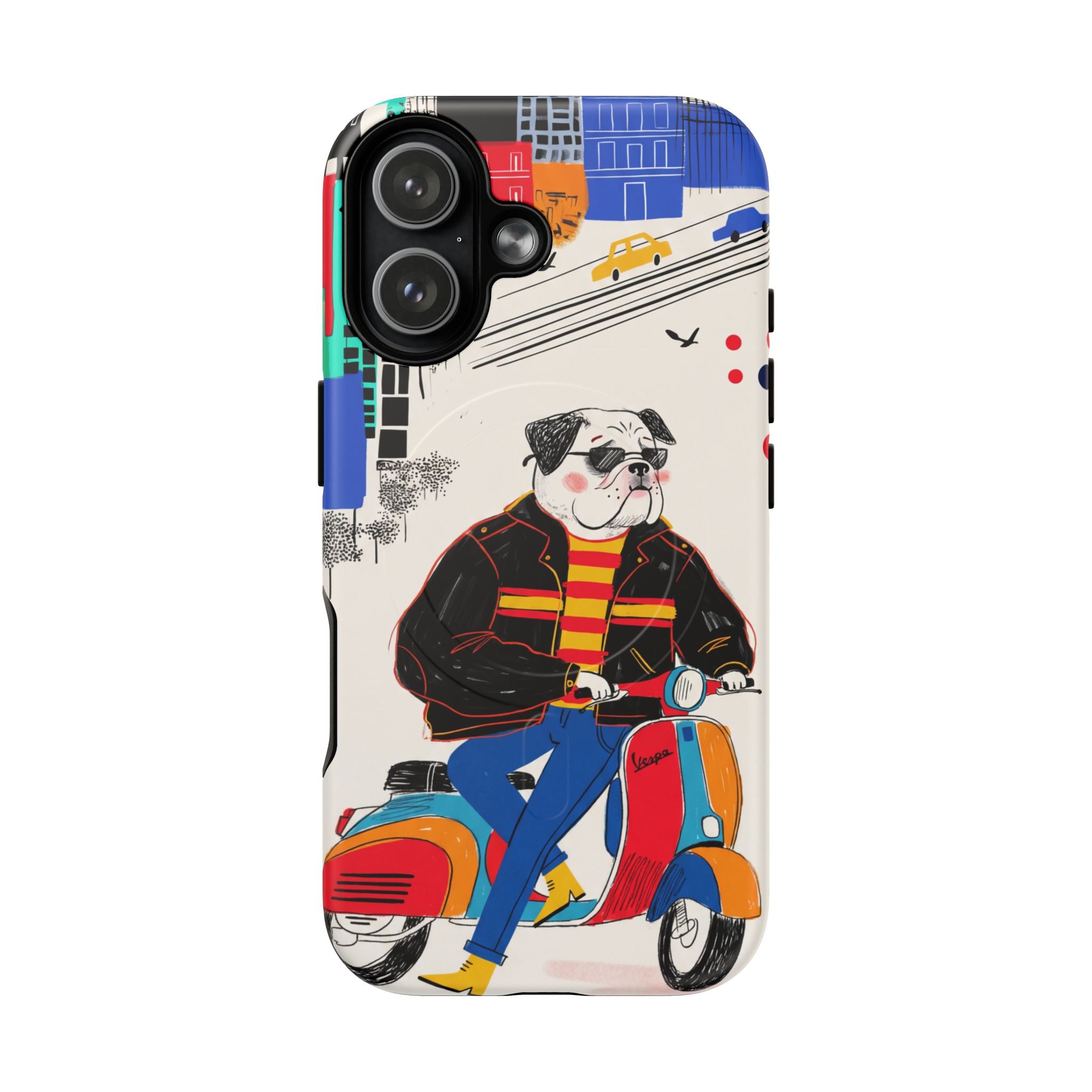 Bulldog Vespa MagSafe iPhone Case | Retro Scooter Dog Protective Cover