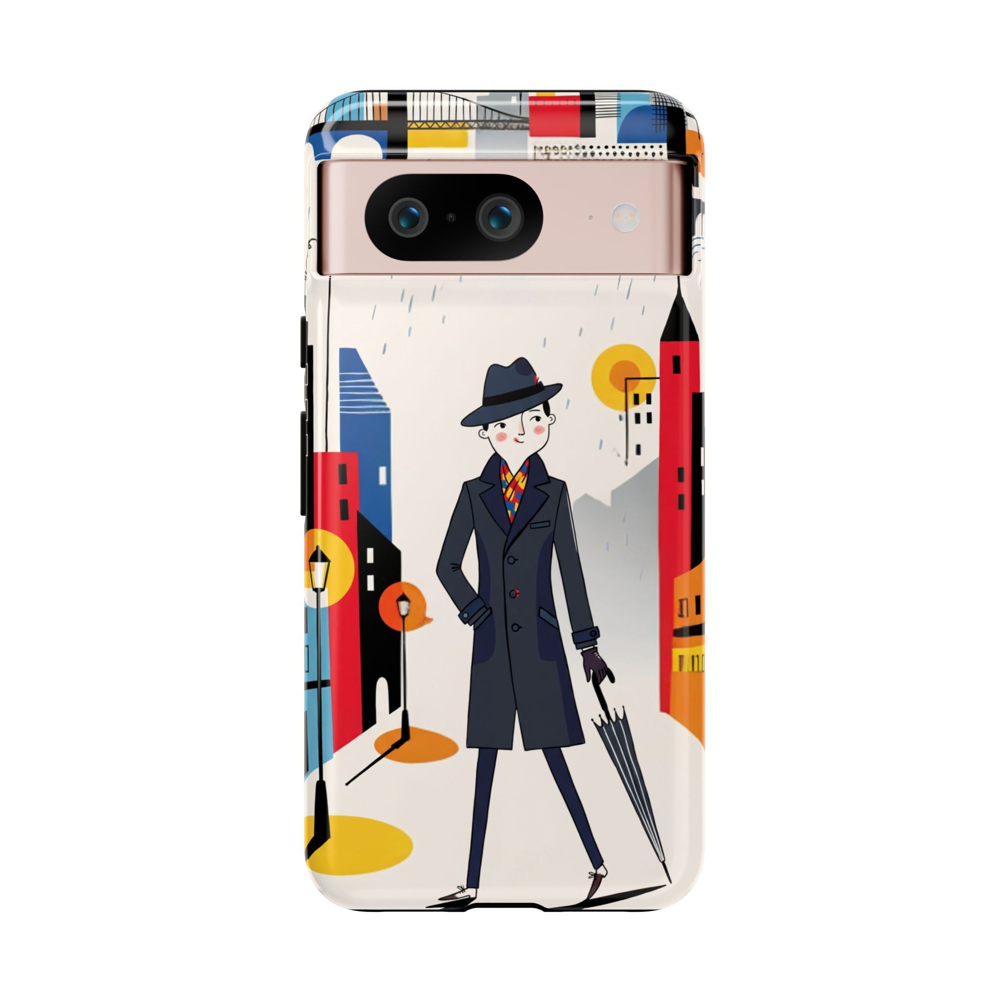 Retro Gentleman in Cityscape Illustration Google Pixel Phone Case