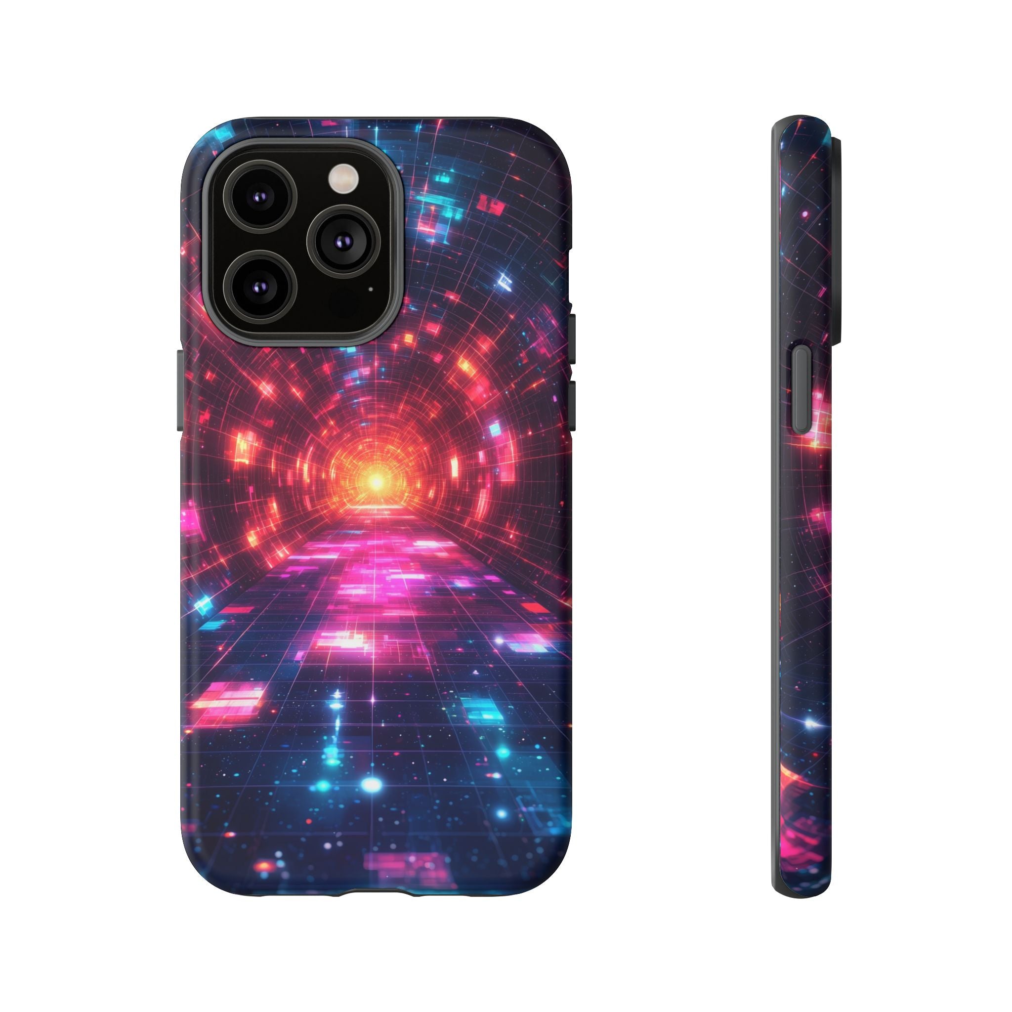 Neon Tunnel Tough iPhone Case — Retro Futuristic Galaxy Design