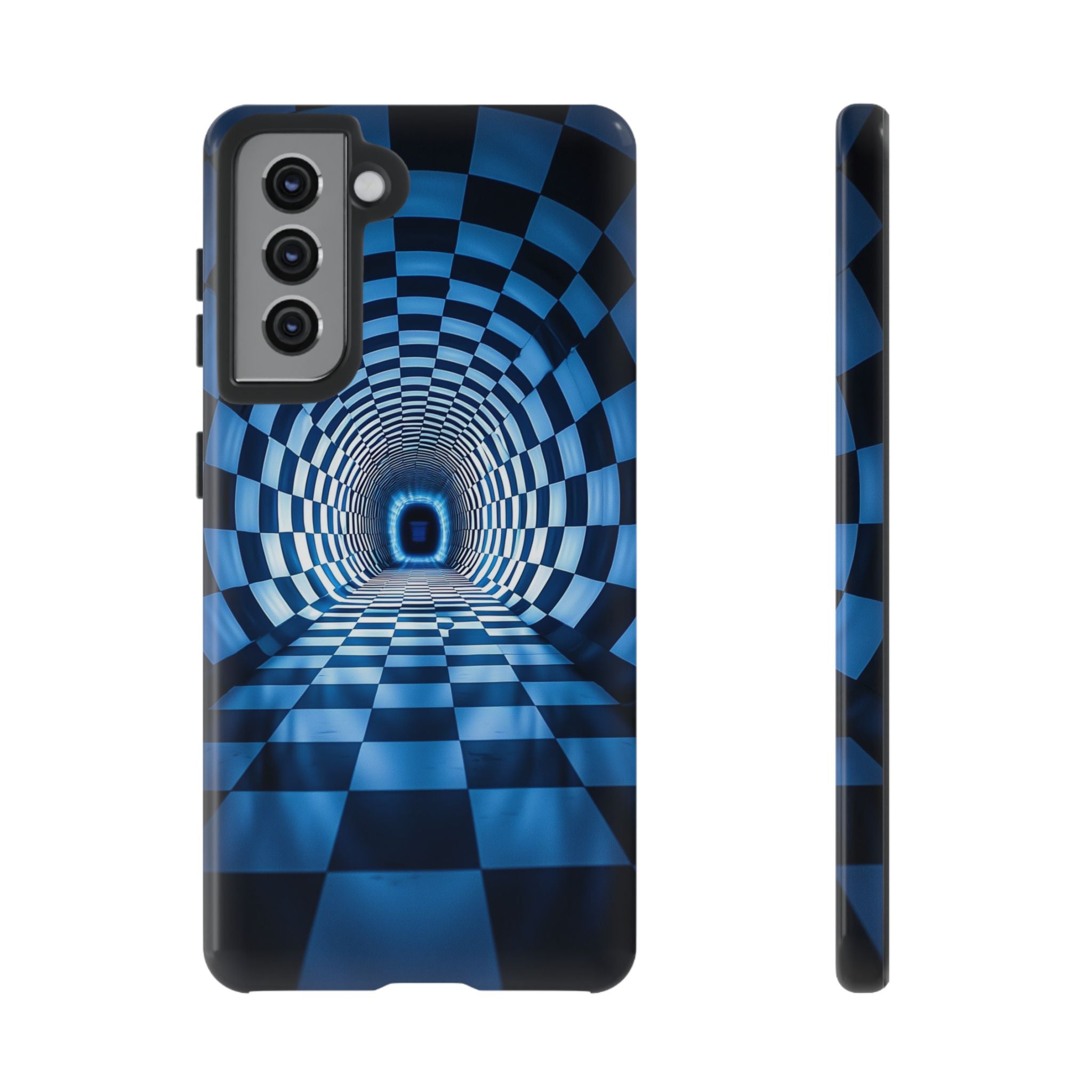 Blue Checkered Tunnel Samsung Galaxy Case — 3D Optical Illusion Tough Case