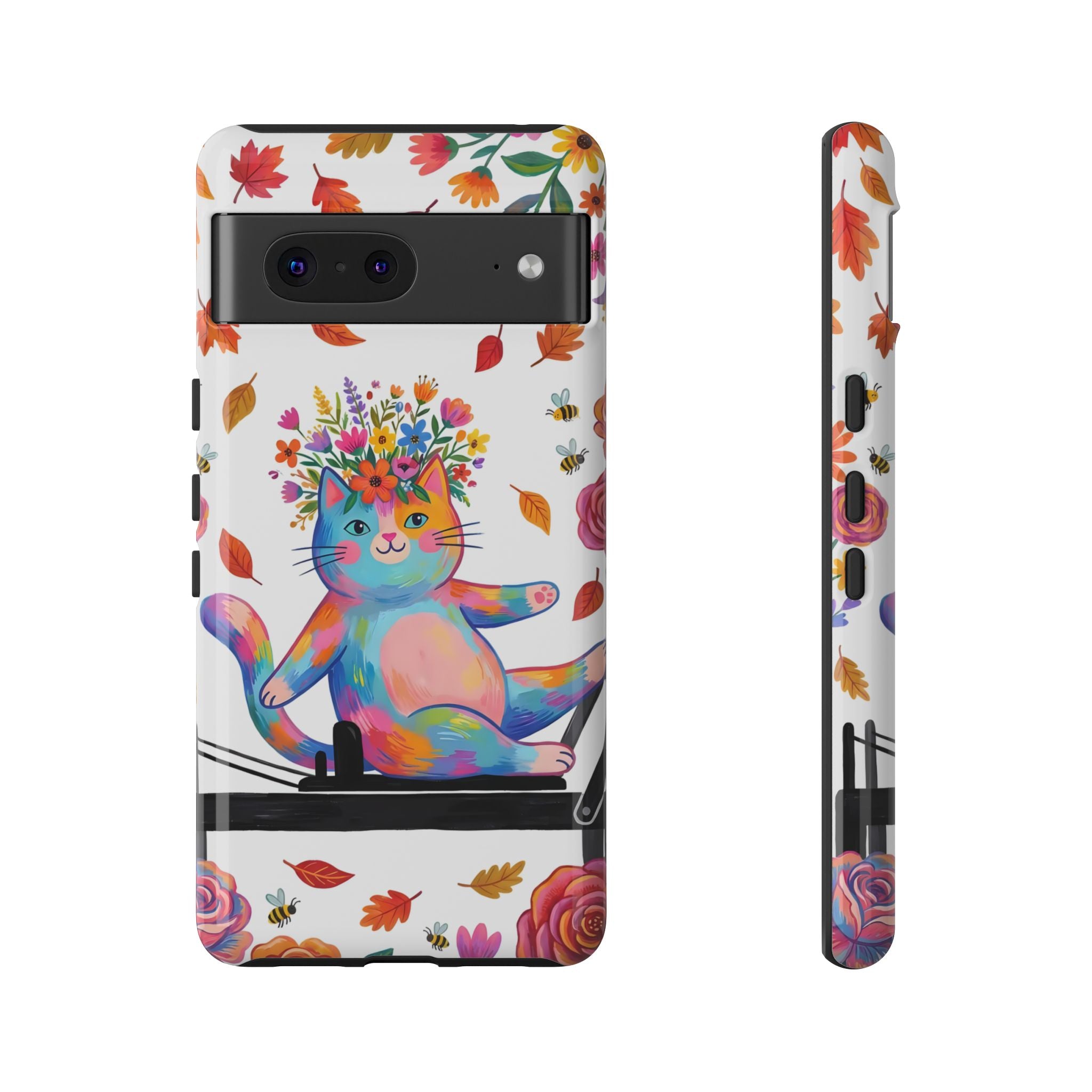 Colorful Floral Cat on Pilates Reformer Protective Google Pixel Phone Case