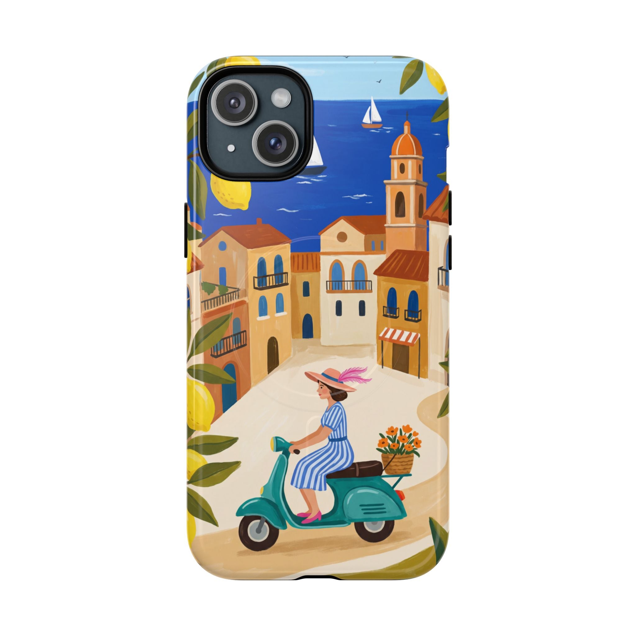 Mediterranean Scooter MagSafe iPhone Case | Coastal Lemon Grove Design