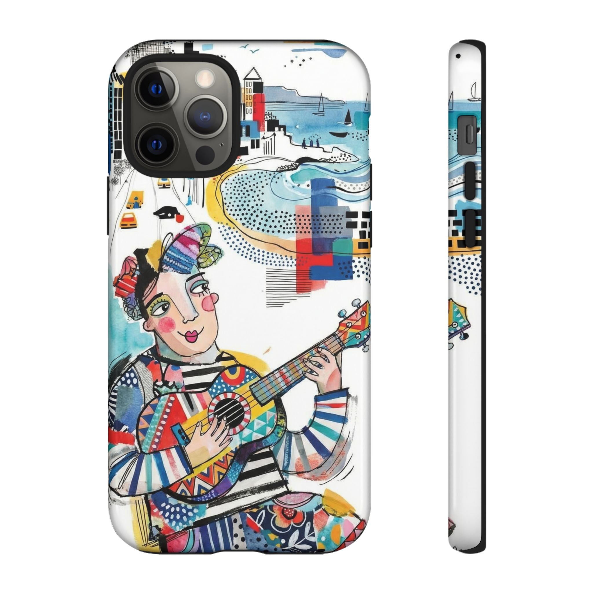 Artistic Musician iPhone Case | Colorful Guitar Cityscape Tough Case