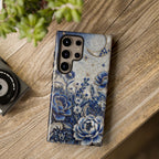 Blue Floral Moon Samsung Galaxy Phone Case | Vintage Botanical Night Sky Protective Case