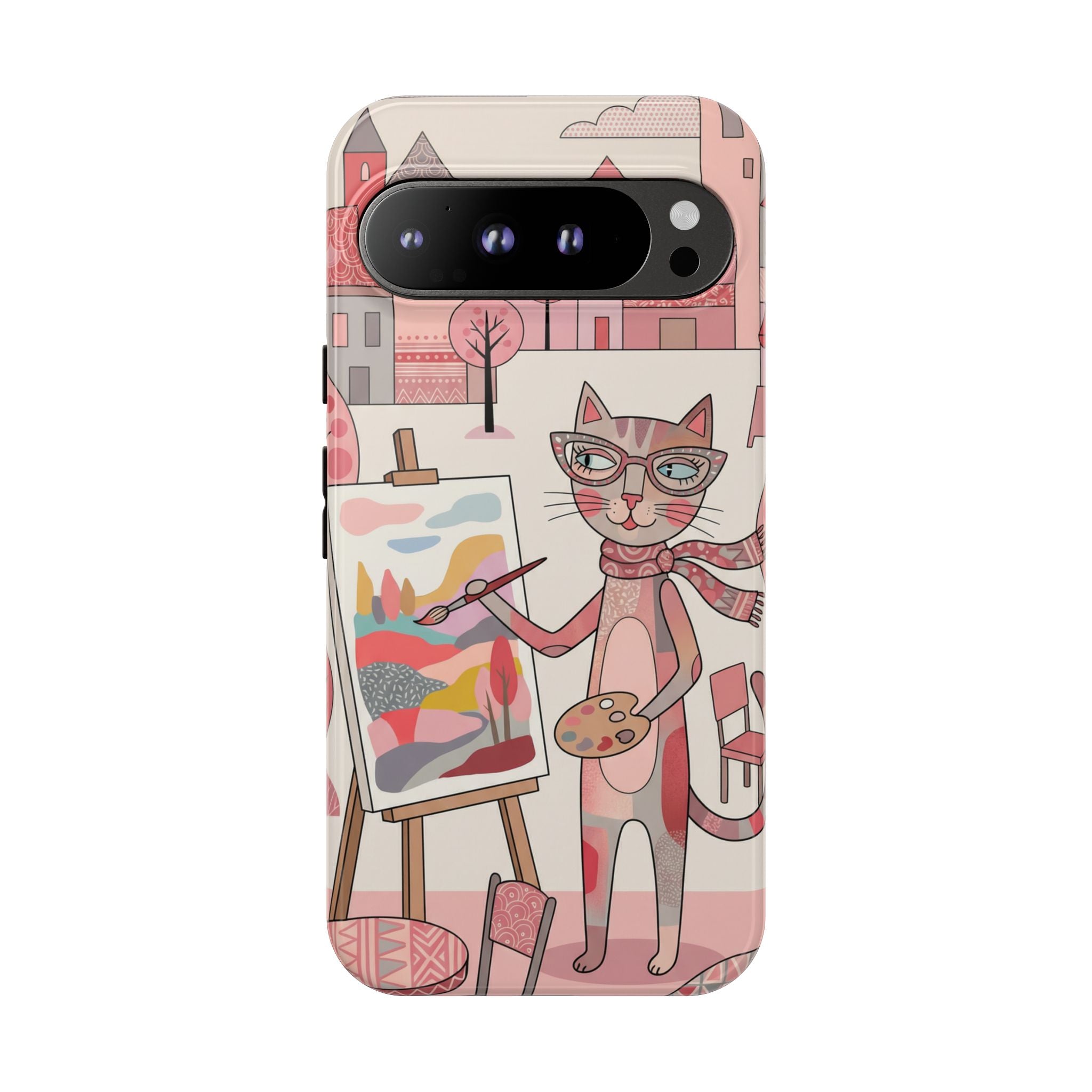 Artistic Cat Google Pixel Phone Case | Painter Kitty Illustration Tough Case