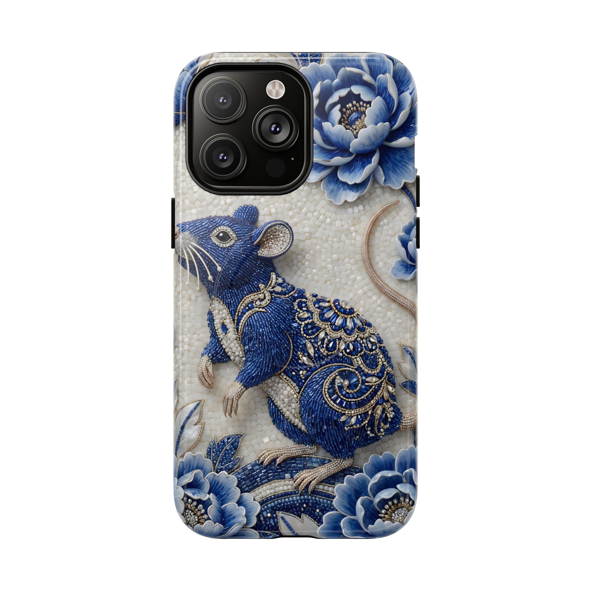 Asian Zodiac Rat MagSafe iPhone Case | Blue & White Porcelain Art Slim Protective iPhone Case | Year of the Rat Gift