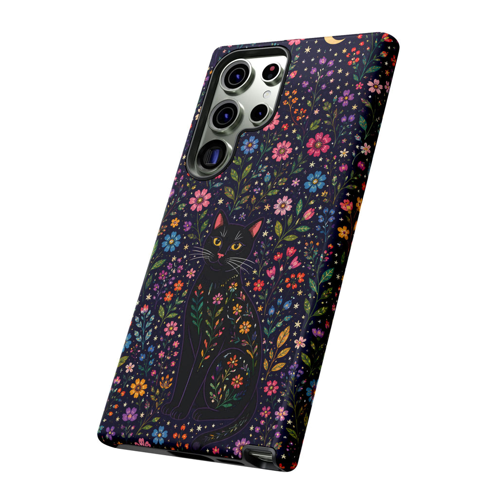 Celestial Black Cat Samsung Galaxy Phone Case | Whimsigoth Floral
