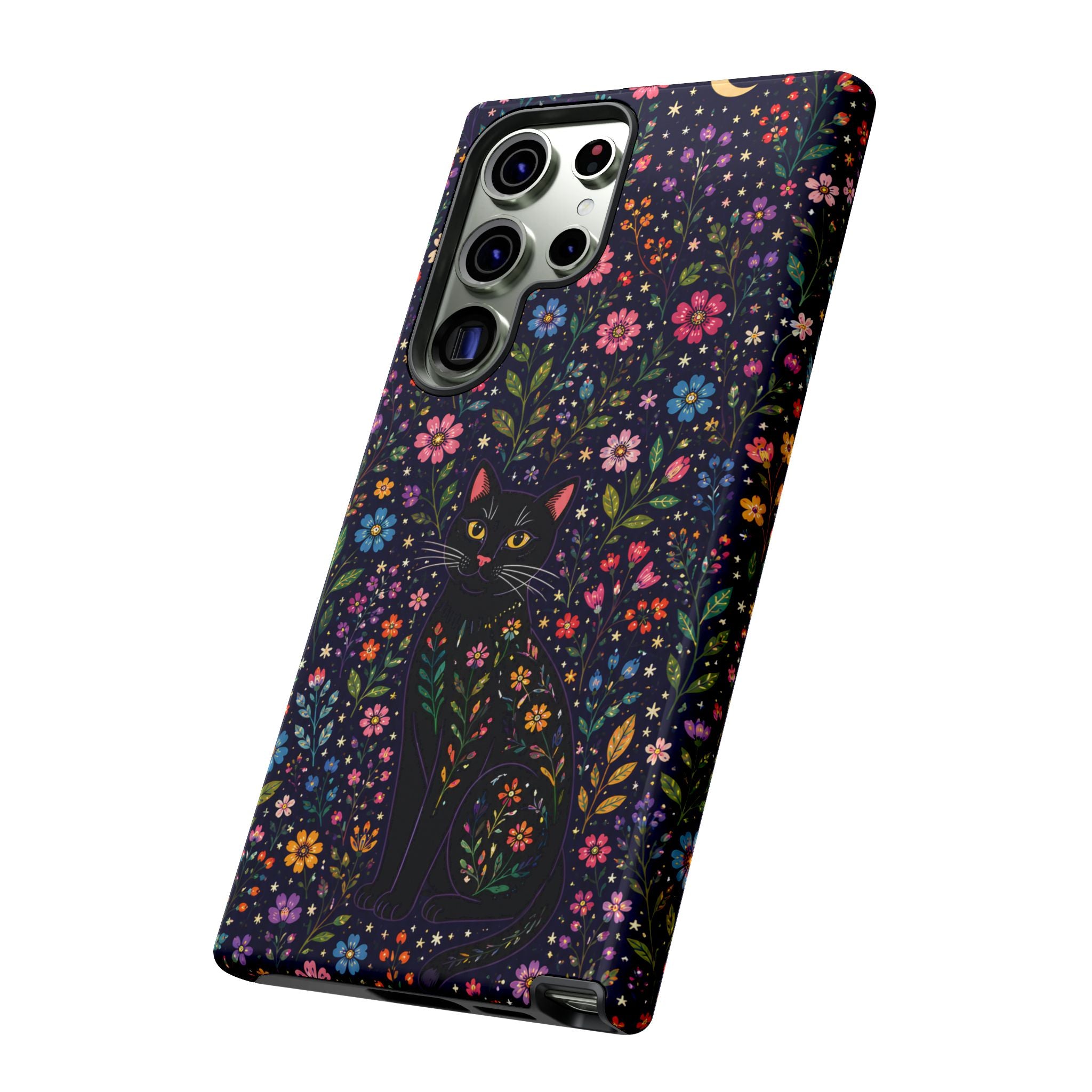 Celestial Black Cat Samsung Galaxy Phone Case | Whimsigoth Floral