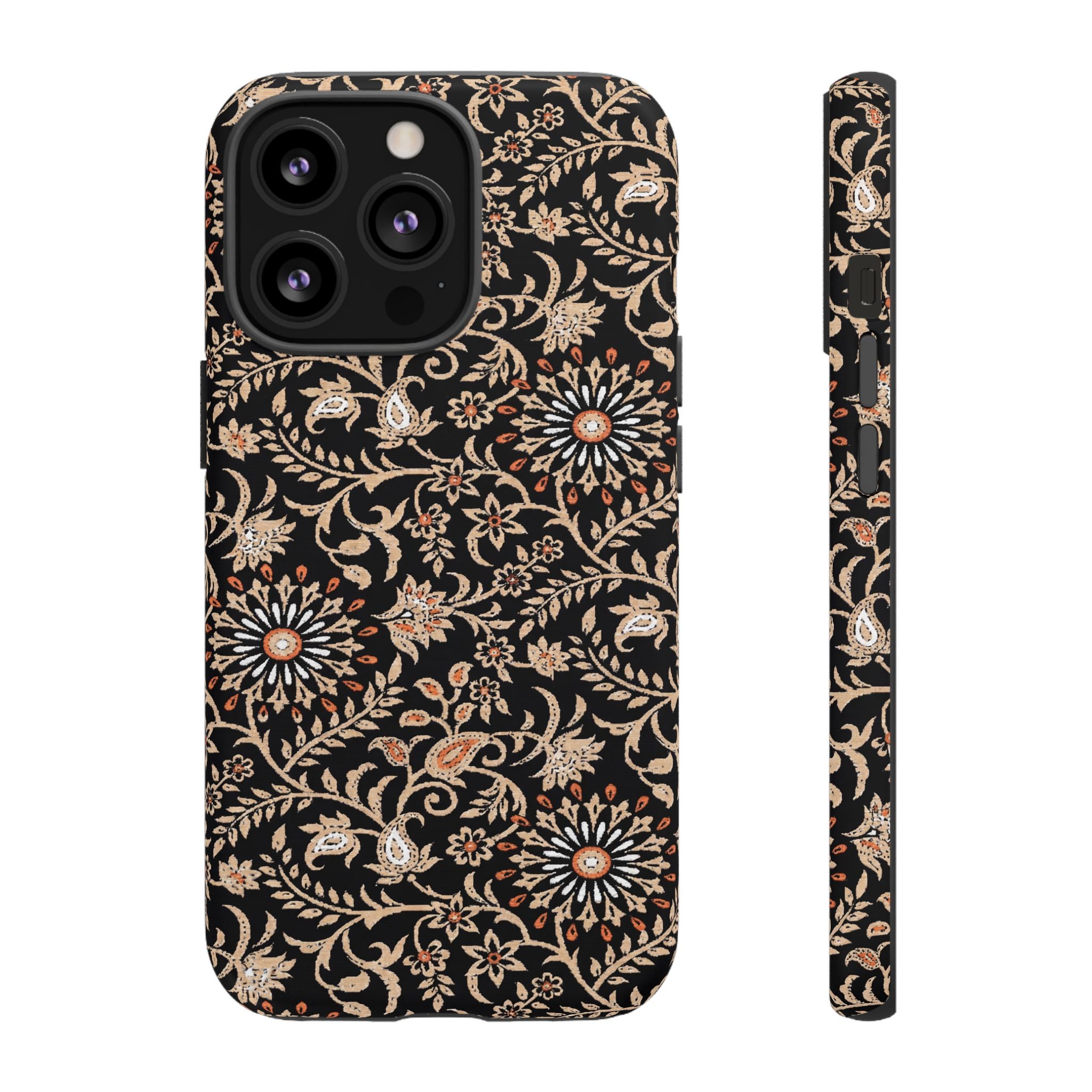 Batik Floral Black Ornate Daisies Tough iPhone Case