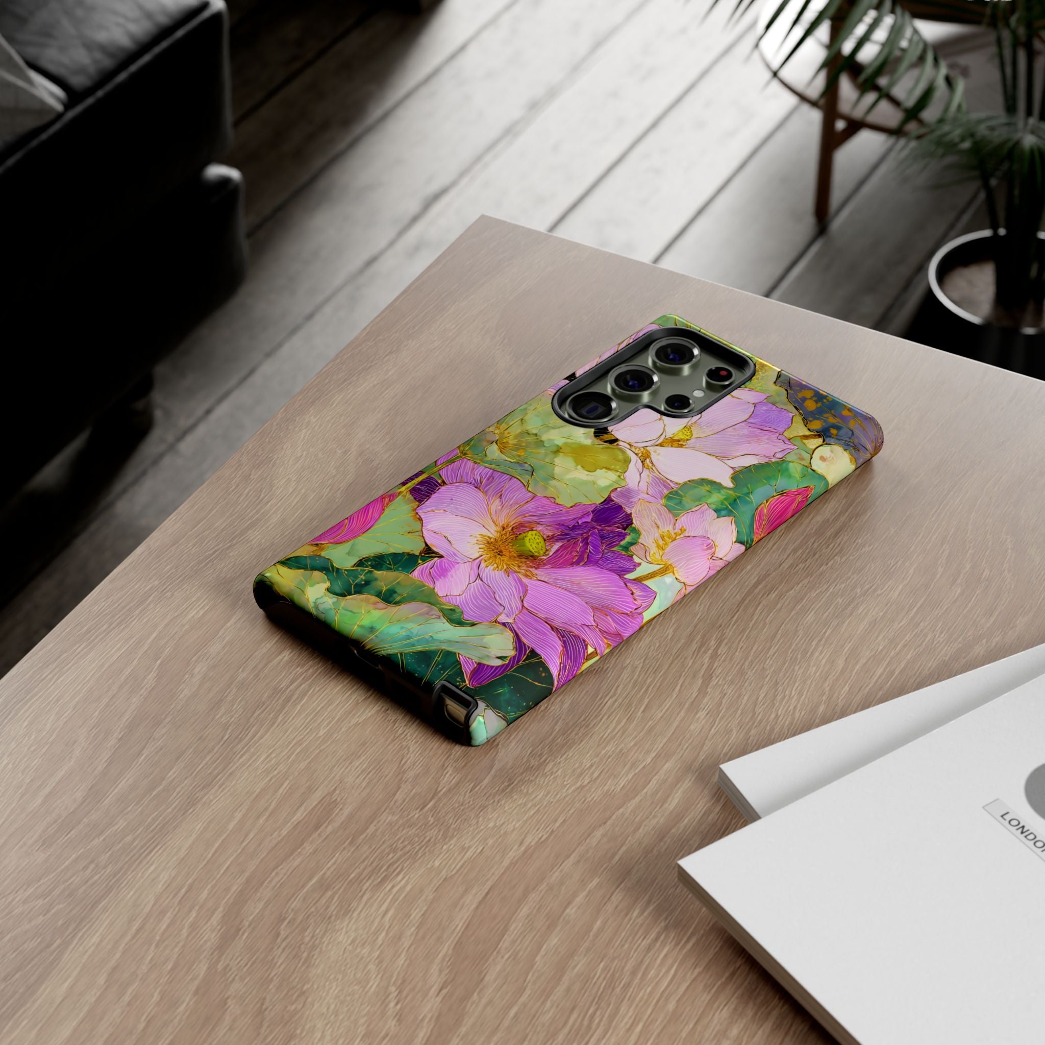 Custodia Protettiva Resistente per Telefono Samsung Galaxy con Acquerello Floreale | Cover Protettiva Giardino di Loto Rosa