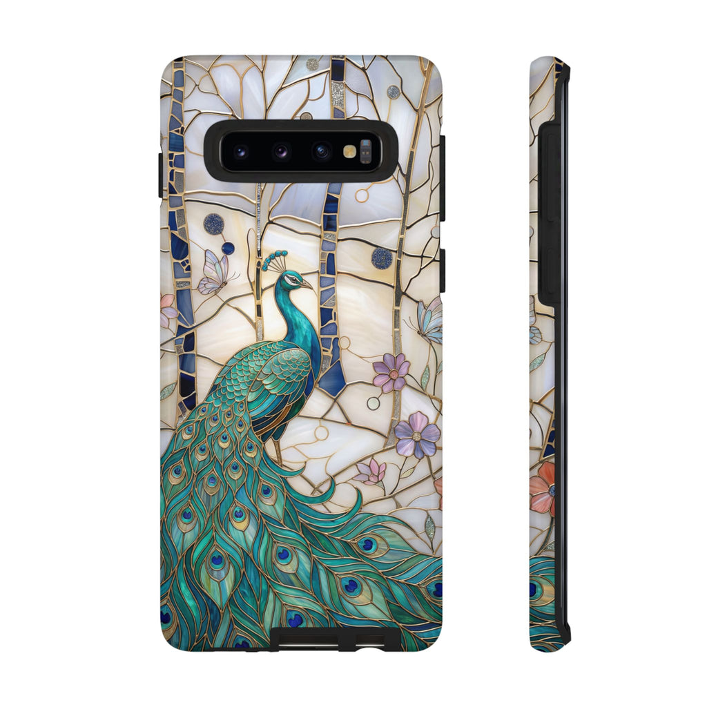 Custodia per Samsung Galaxy con motivo in vetro colorato con pavone