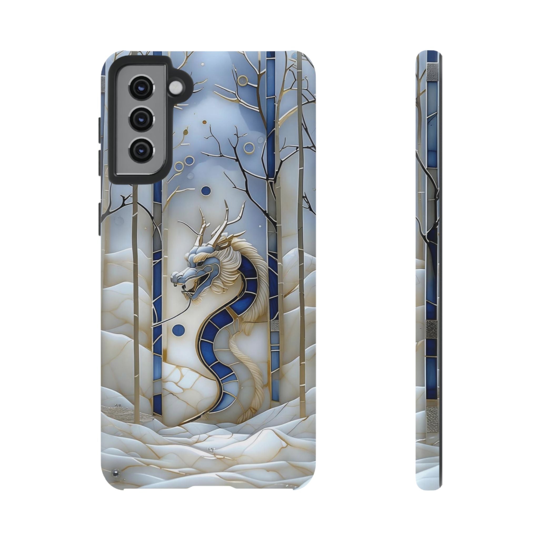 Dragon Stained Glass Samsung Galaxy Case — Blue Winter Forest Protective Cover