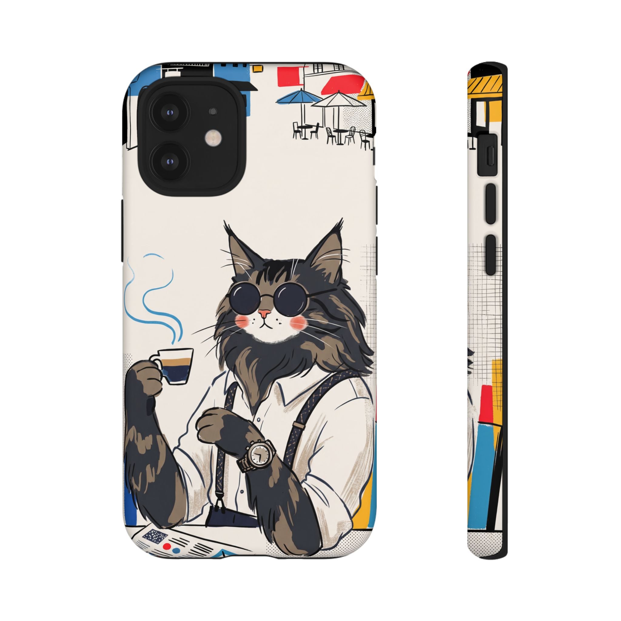Cat Barista iPhone Case | Cool Cat in Sunglasses Coffee Shop Design
