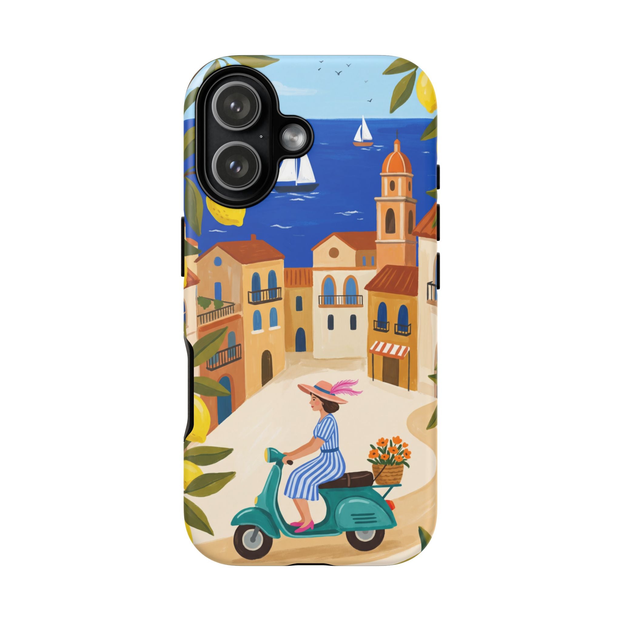 Mediterranean Scooter iPhone Case | Coastal Lemon Grove Design