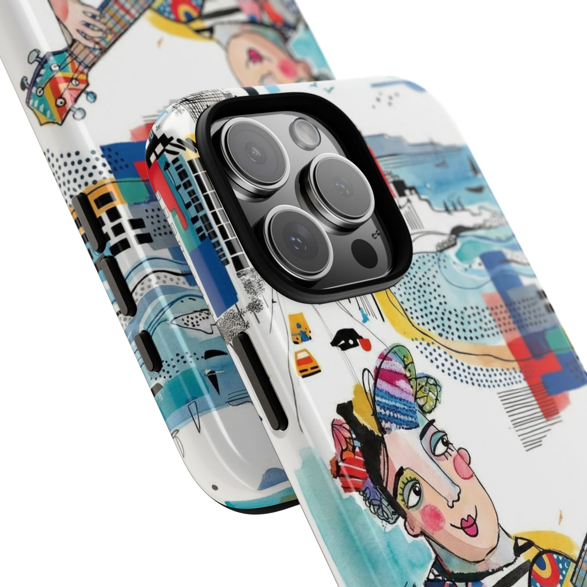 Artistic Musician iPhone Case | Colorful Guitar Cityscape Tough Case