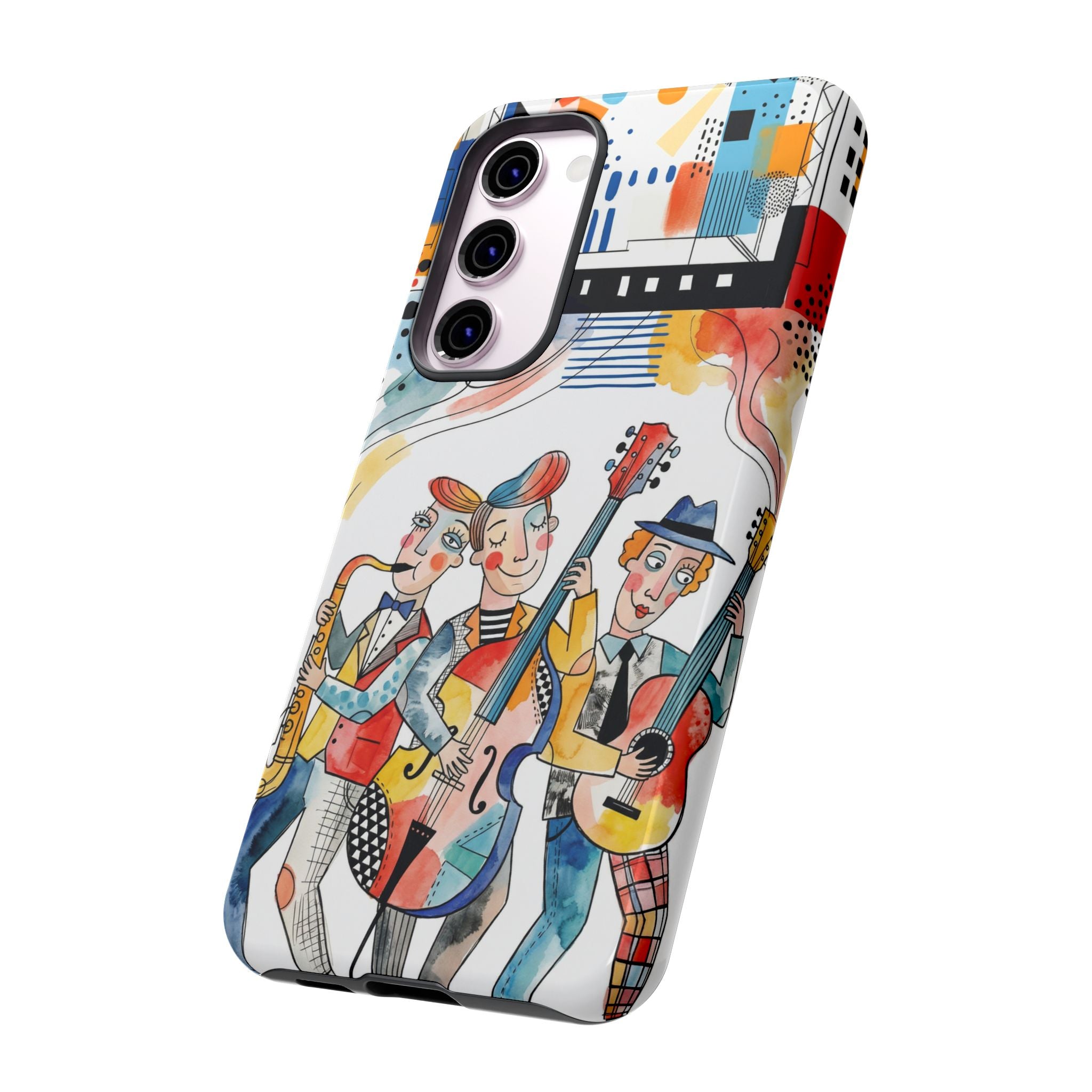 Musical Trio Illustrated Samsung Galaxy Phone Case | Colorful Jazz Band Art Phone Cover