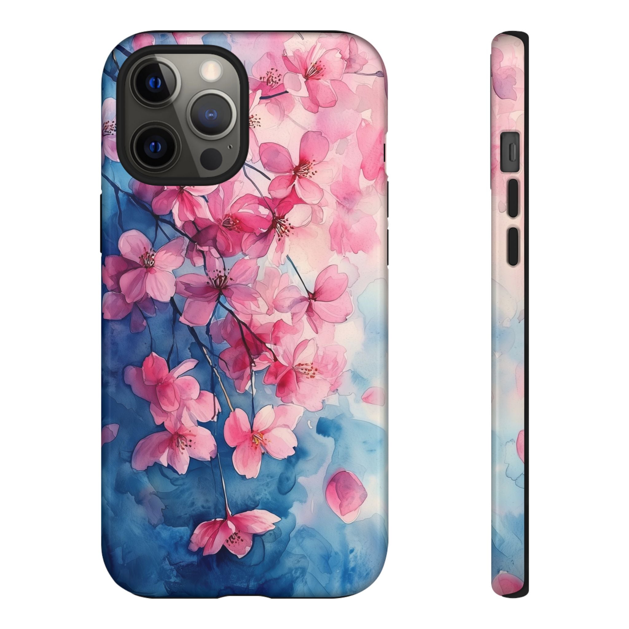 Floral Cherry Blossom iPhone Case | Pink Blue Watercolour