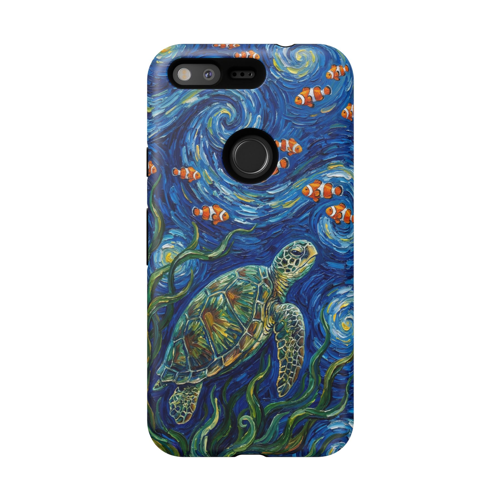 Sea Turtle & Clownfish Tough Google Pixel Case | Van Gogh Style Ocean Art