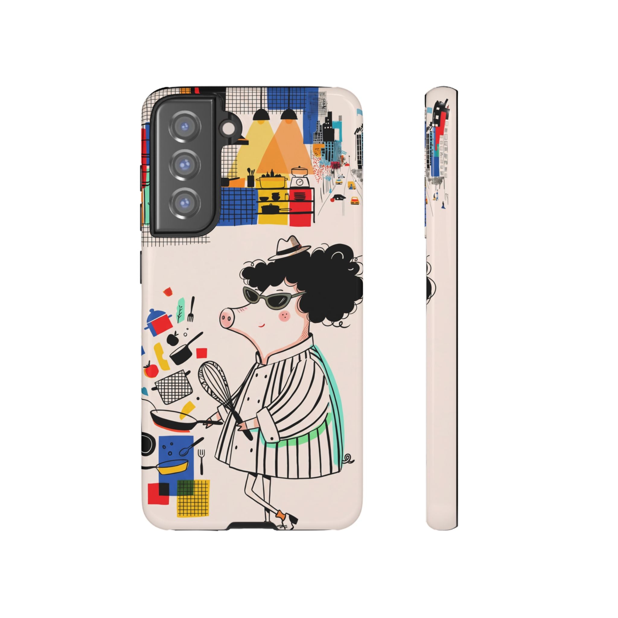 Cute Chef Pig Samsung Galaxy Phone Case | Quirky Cartoon Kitchen Art Tough Case