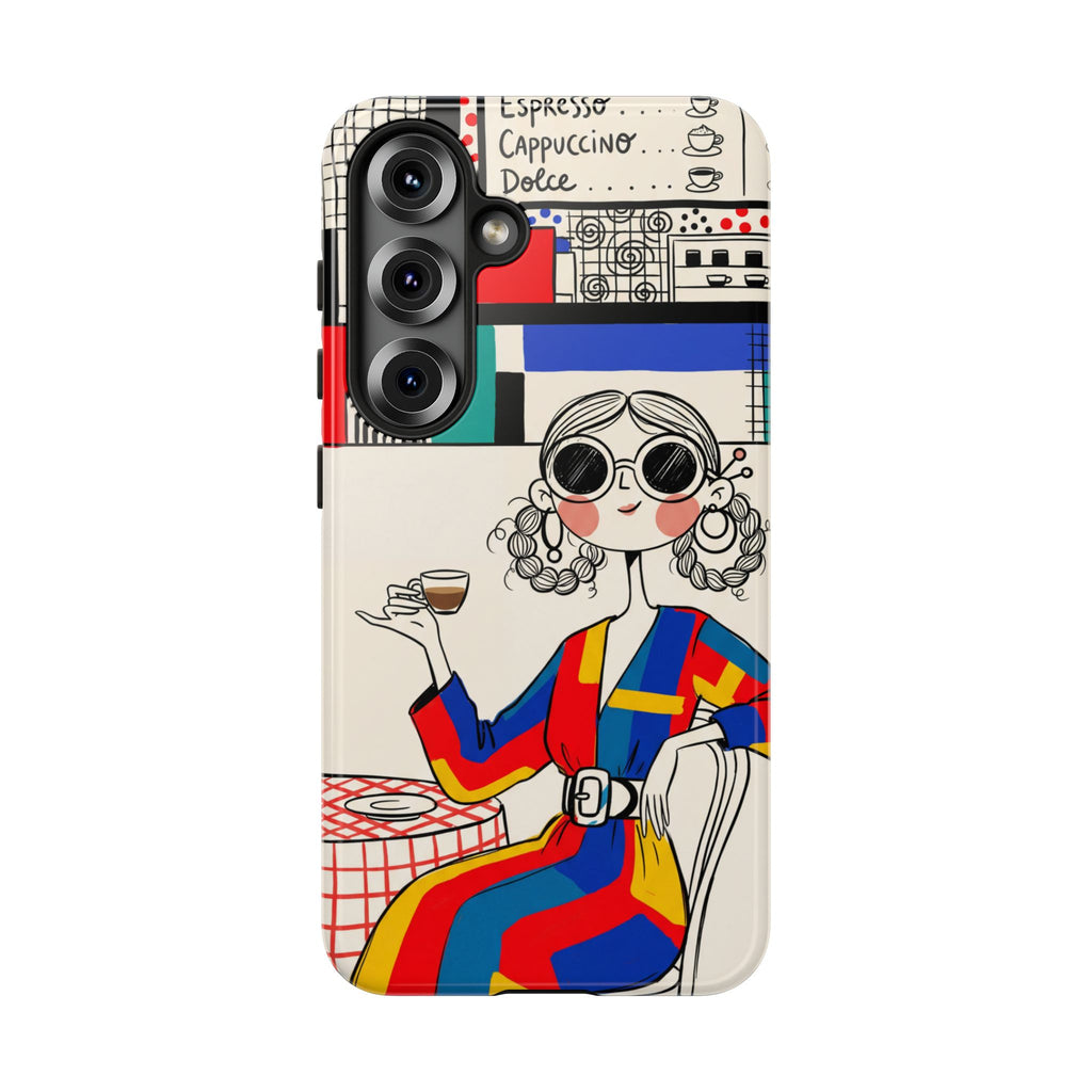Retro Cafe Samsung Galaxy Phone Case | Colourful Chic Woman Illustration