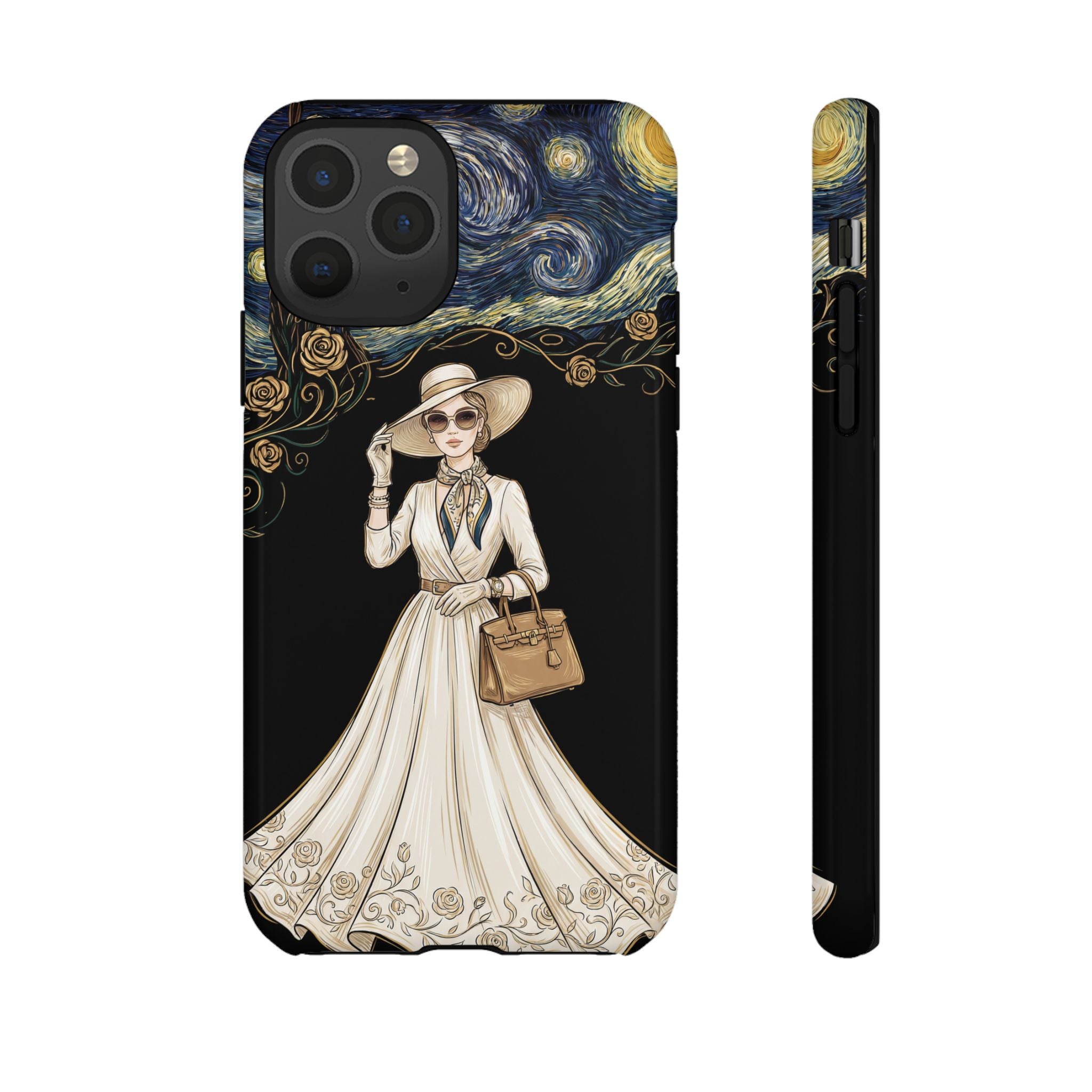 Vintage Starry Night Fashion iPhone Case | Elegant Lady in White Dress