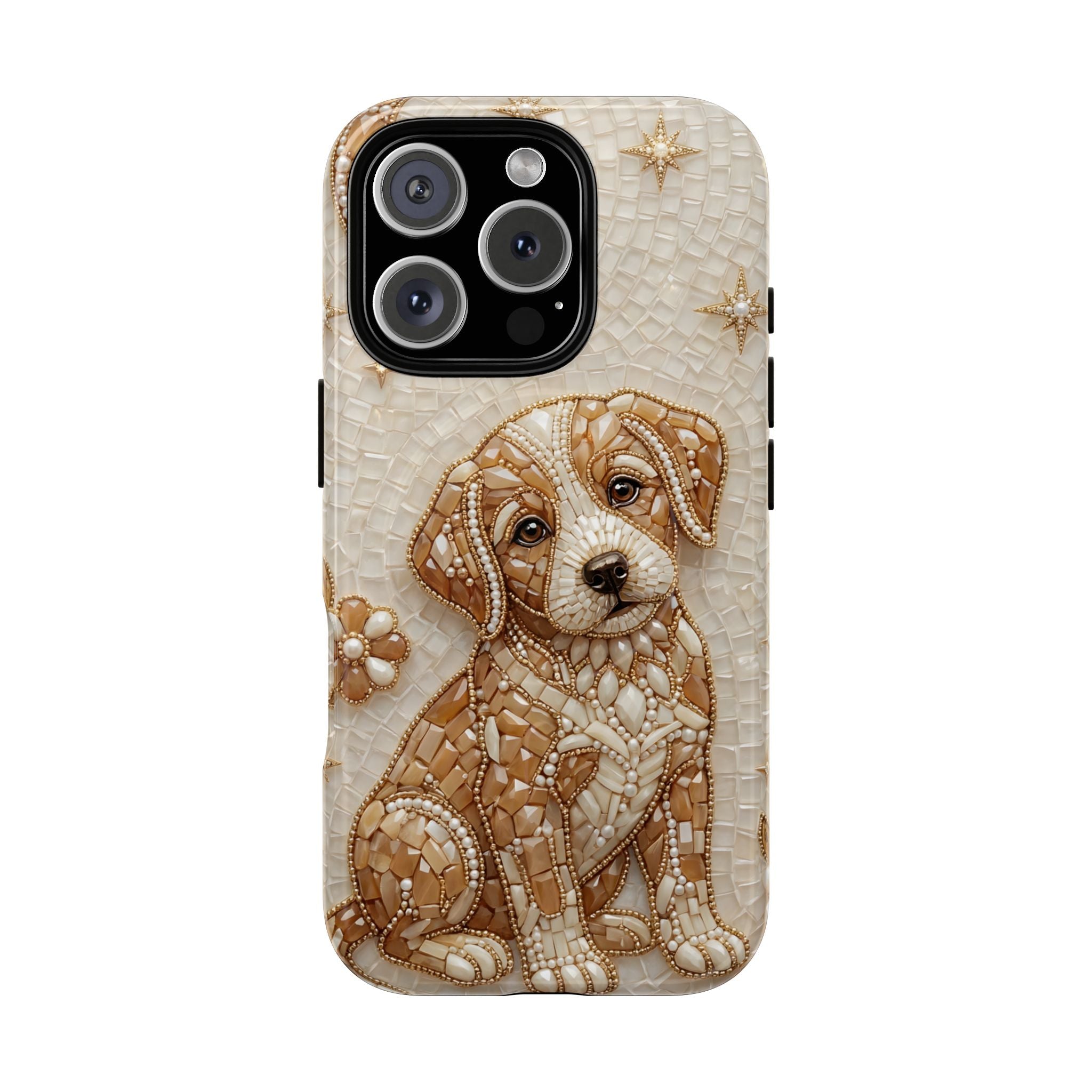 Cute Mosaic Puppy MagSafe iPhone Case — Protective Phone Cover with Brown Puppy Art
