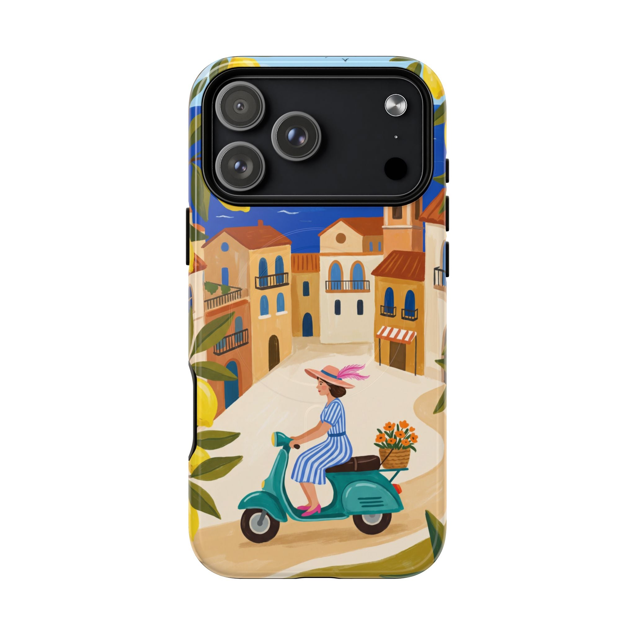 Mediterranean Scooter MagSafe iPhone Case | Coastal Lemon Grove Design