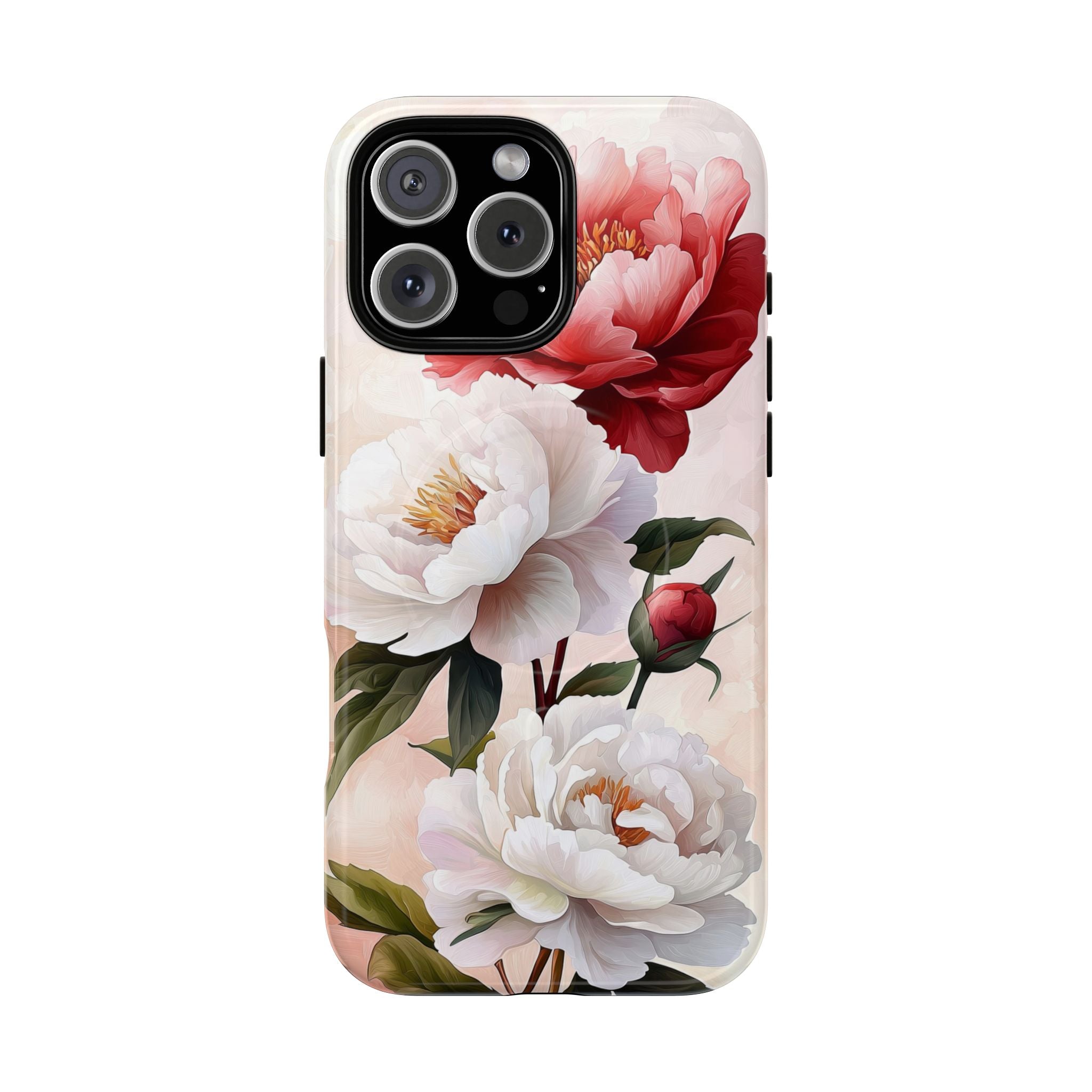 Custodia MagSafe per iPhone resistente con motivo floreale Peony | Design vintage con rose