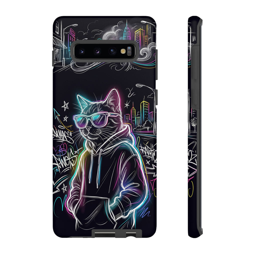 Cool Hoodie Neon Street Cat Samsung Galaxy Phone Case