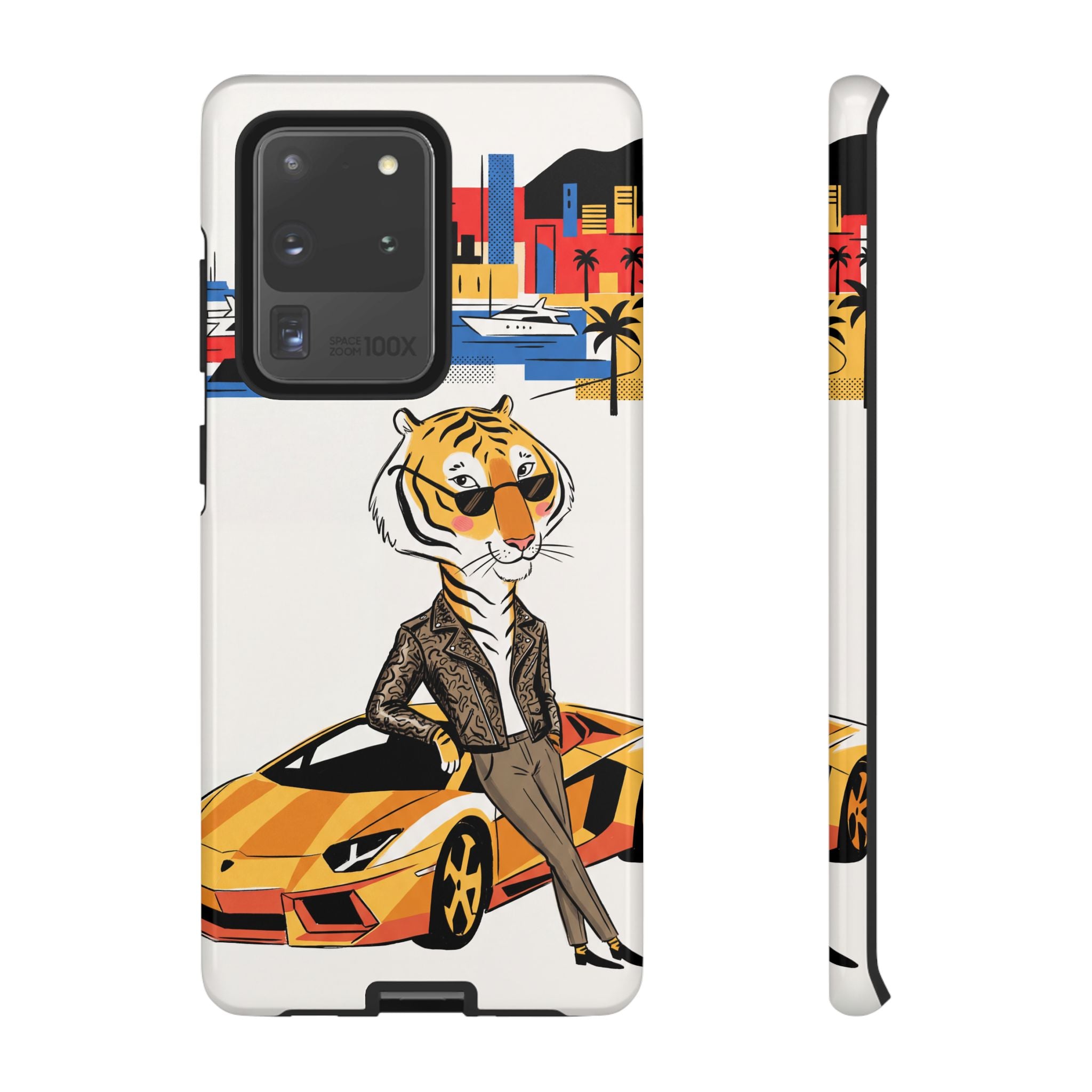 Stylish Tiger with Sports Car Illustration Samsung Galaxy Phone Case