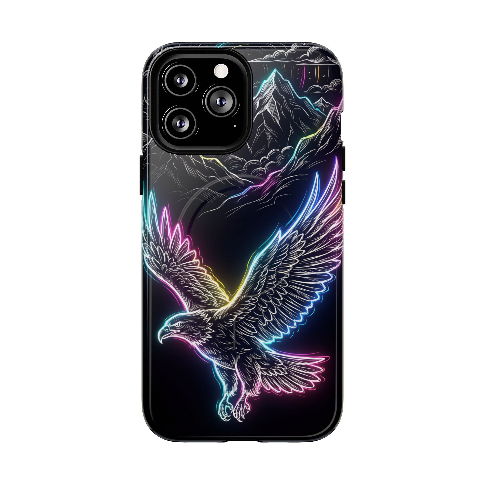 Neon Eagle MagSafe iPhone Case with Mountain Design