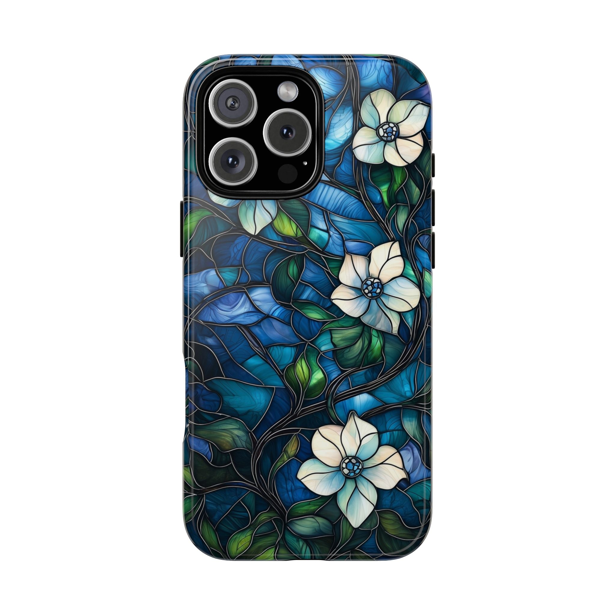 Floral Stained Glass iPhone Case – Blue Garden
