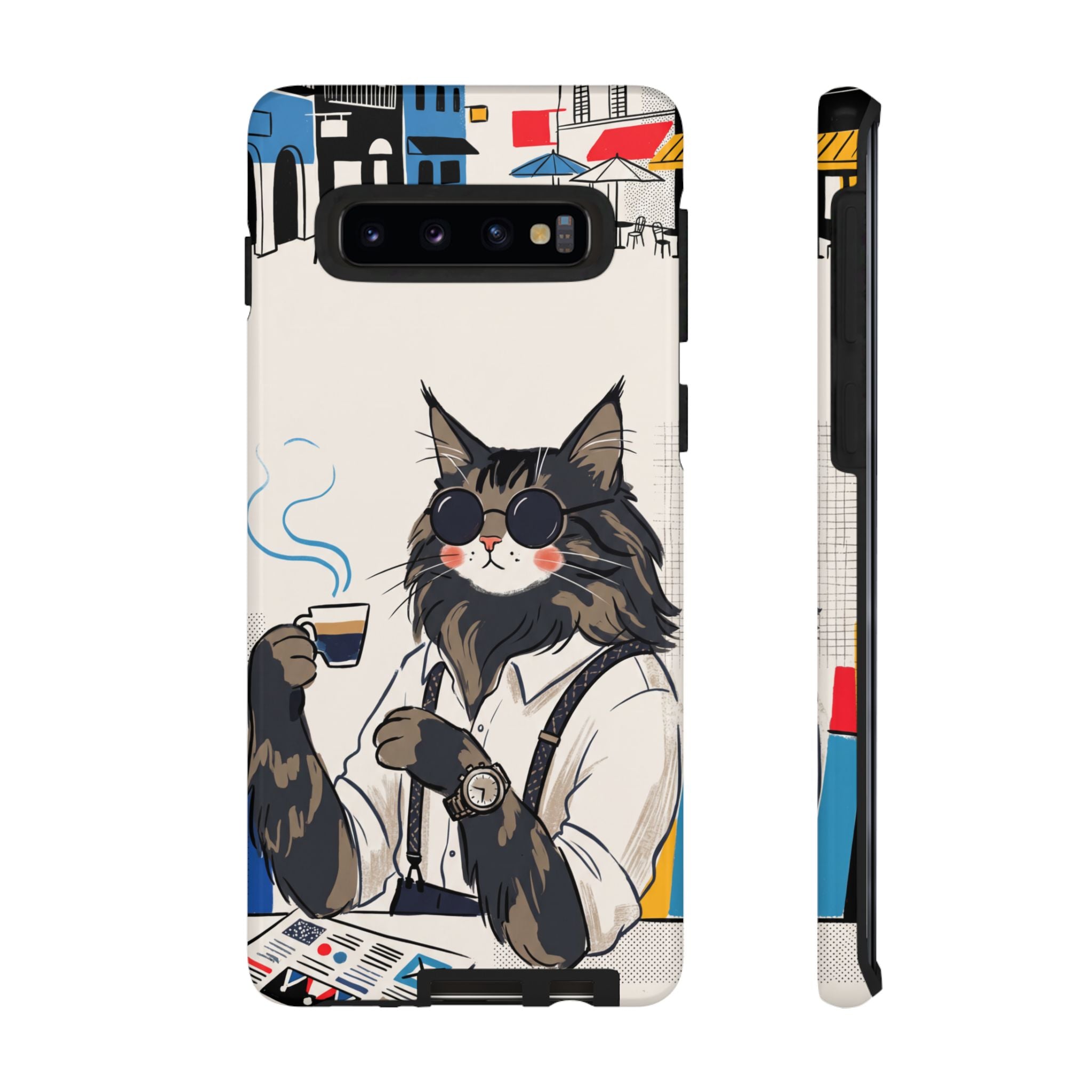 Cat Barista Samsung Galaxy Phone Case | Cool Cat in Sunglasses Coffee Shop Design