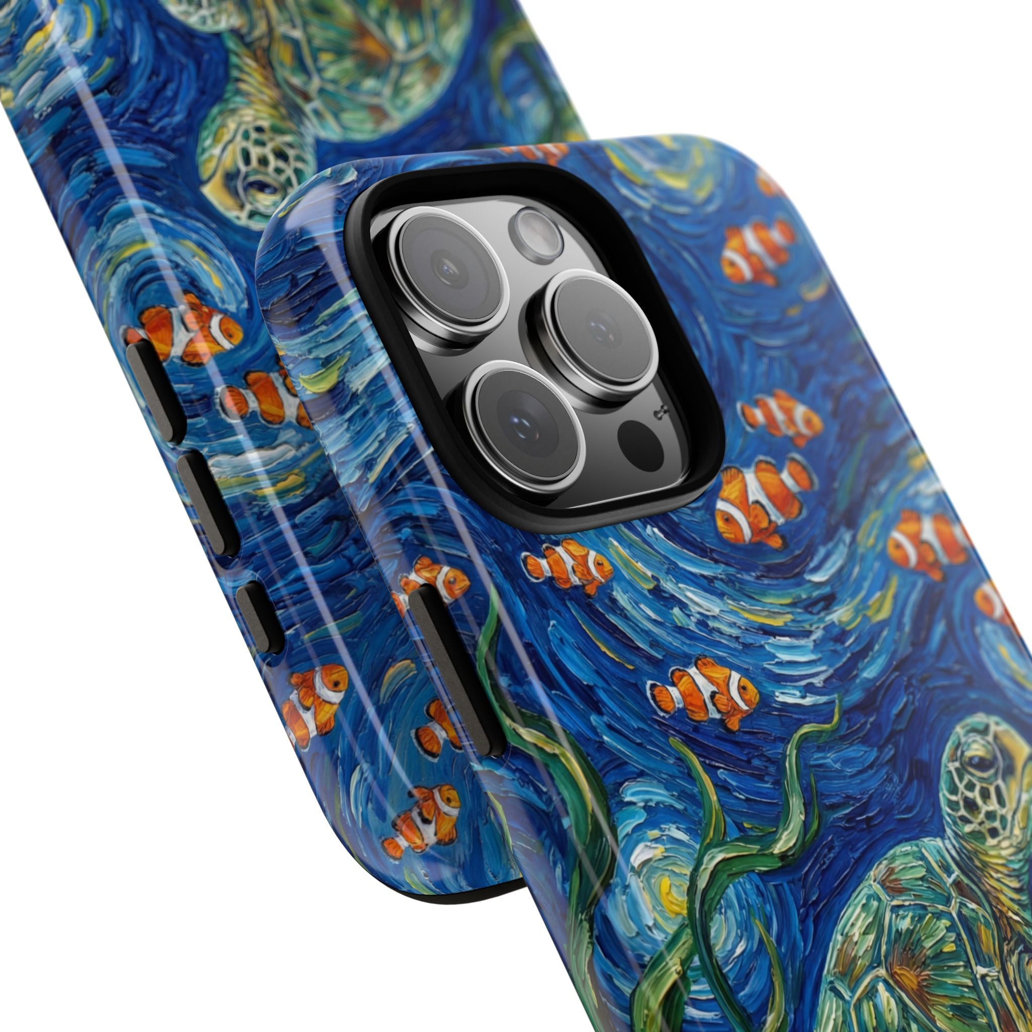 Sea Turtle & Clownfish Tough iPhone Case | Van Gogh Style Ocean Art