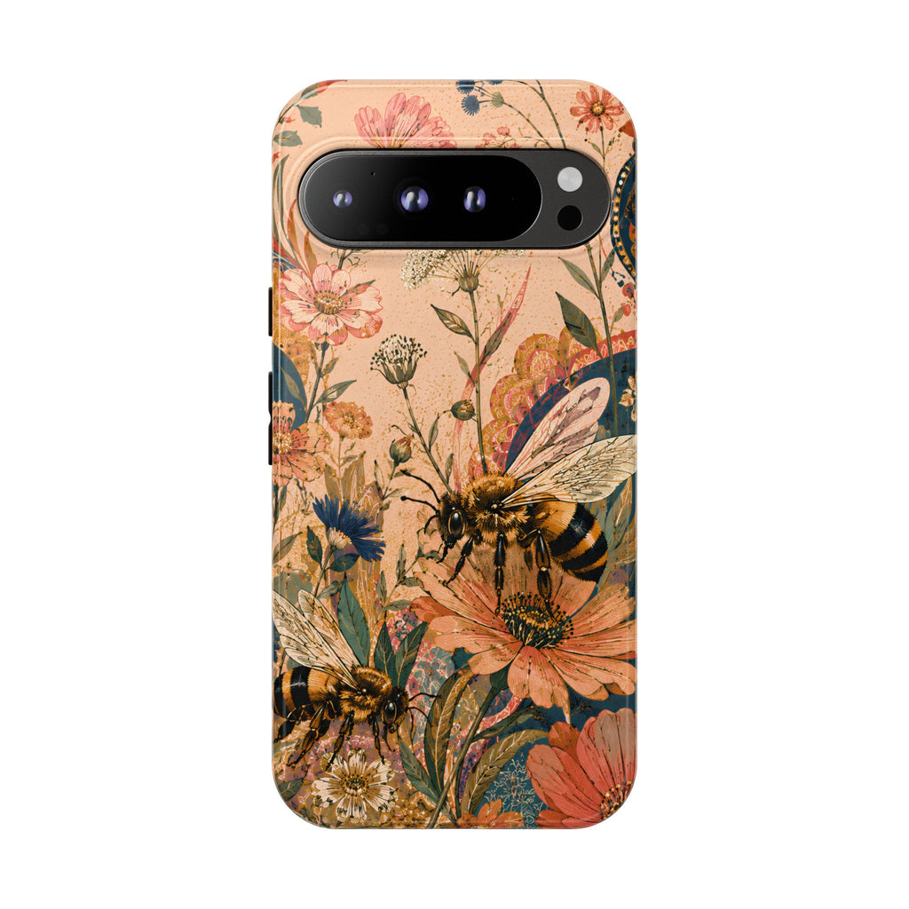 Honeybee Tough Google Pixel Phone Case | Vintage Botanical Flower Cover