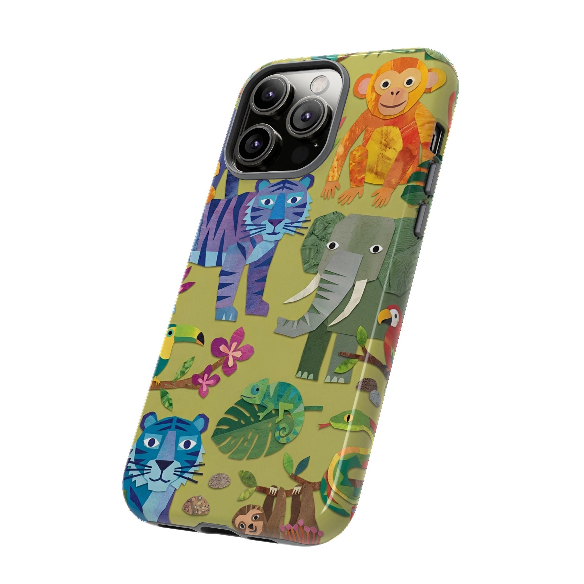 Jungle Animals Tough iPhone Case | Colorful Tiger, Elephant & Monkey Protective Cover