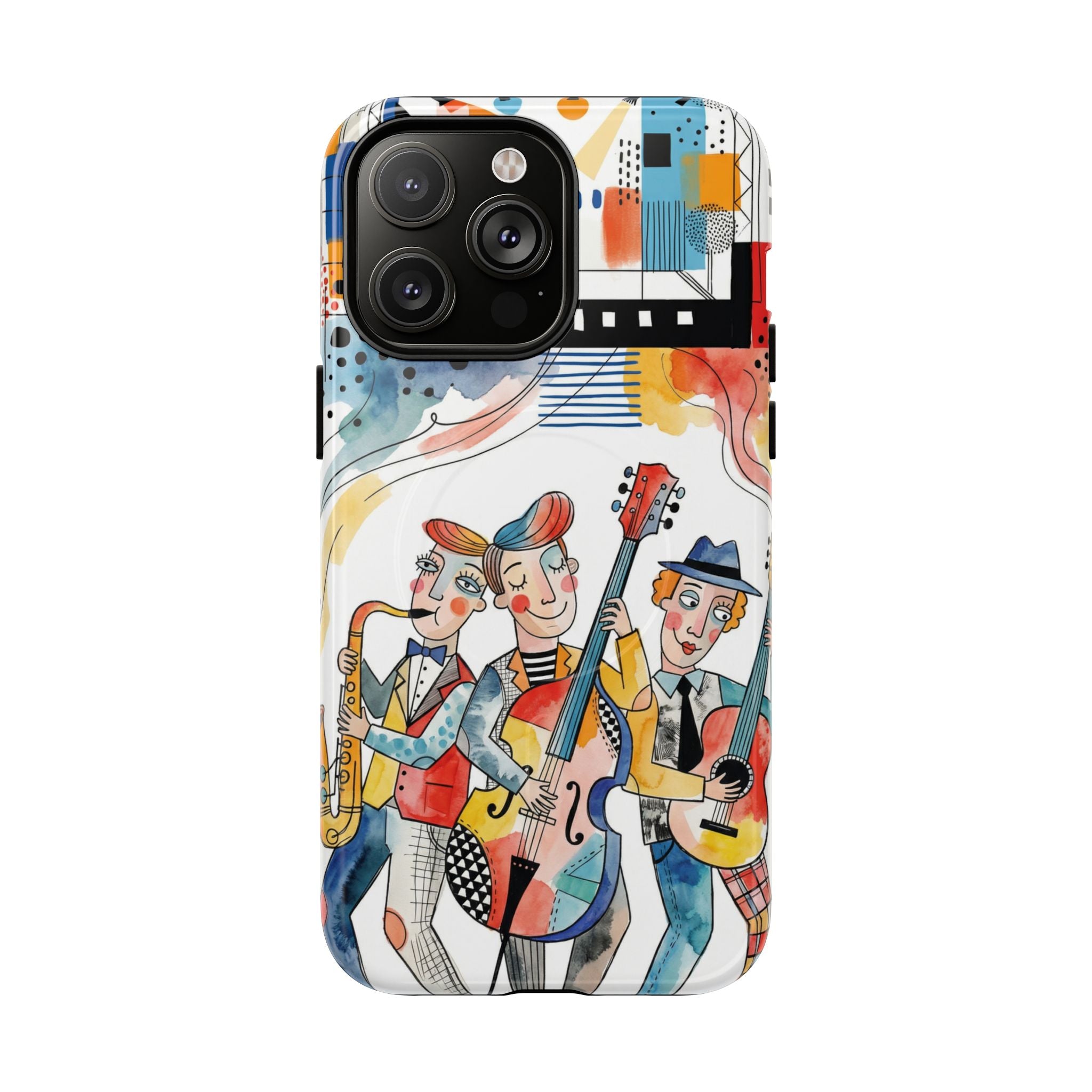 Musical Trio Illustrated MagSafe iPhone Case | Colorful Jazz Band Art Phone Cover