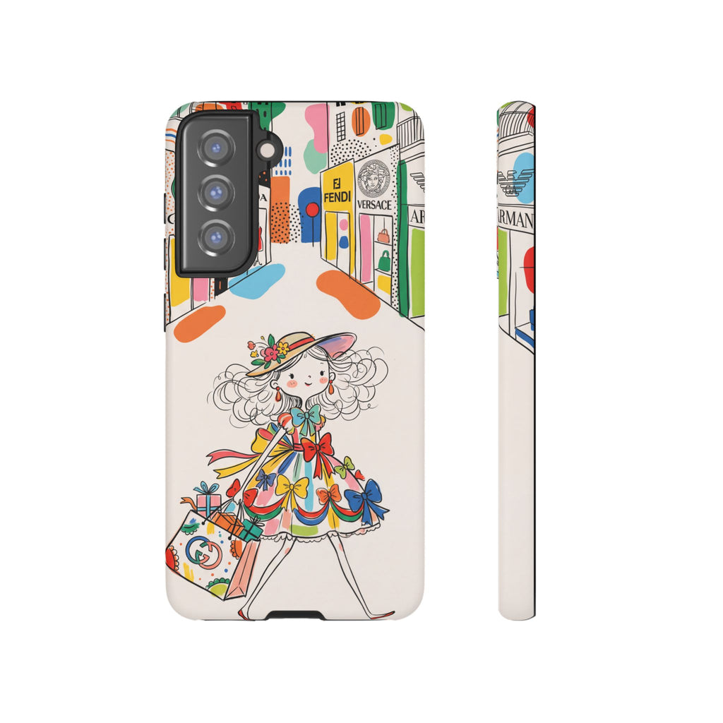 Cute Fashion Girl Samsung Galaxy Phone Case | Colourful Shopping Street Design