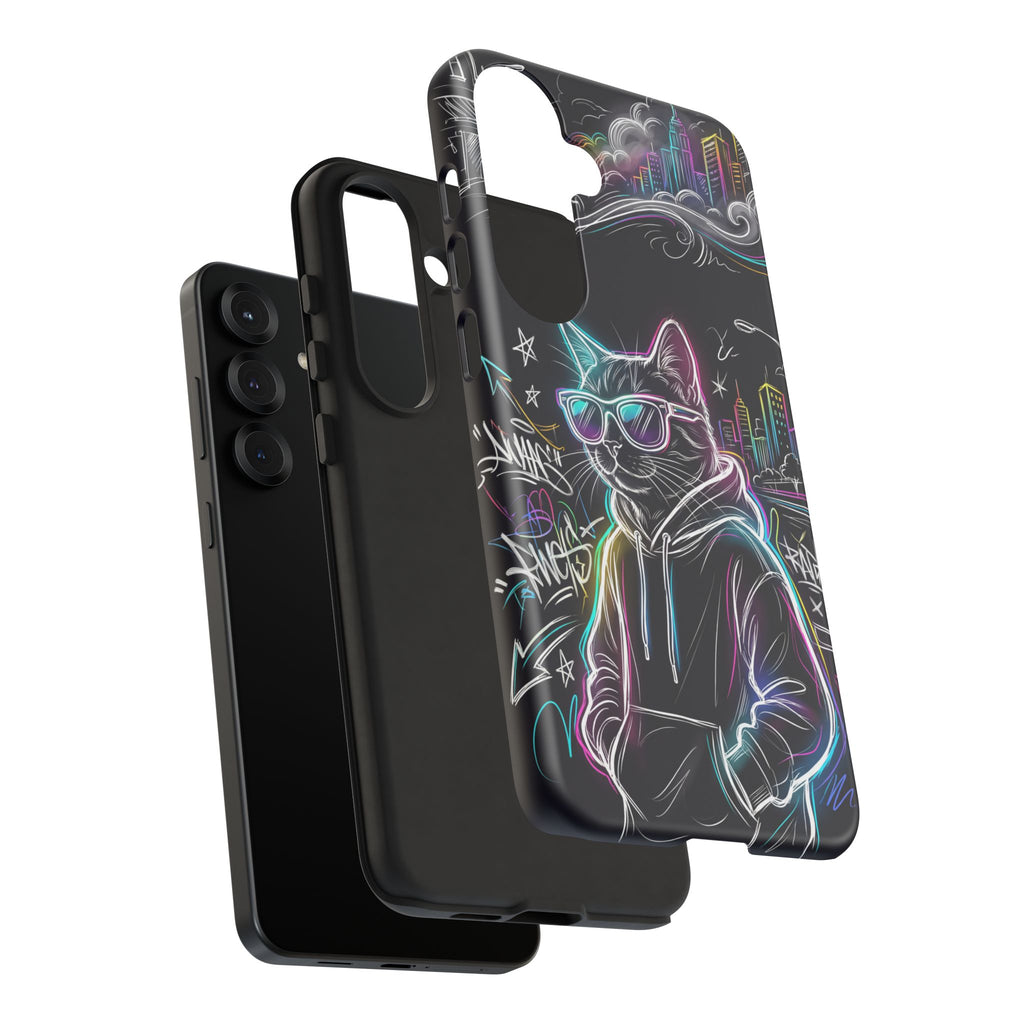 Cool Hoodie Neon Street Cat Samsung Galaxy Phone Case
