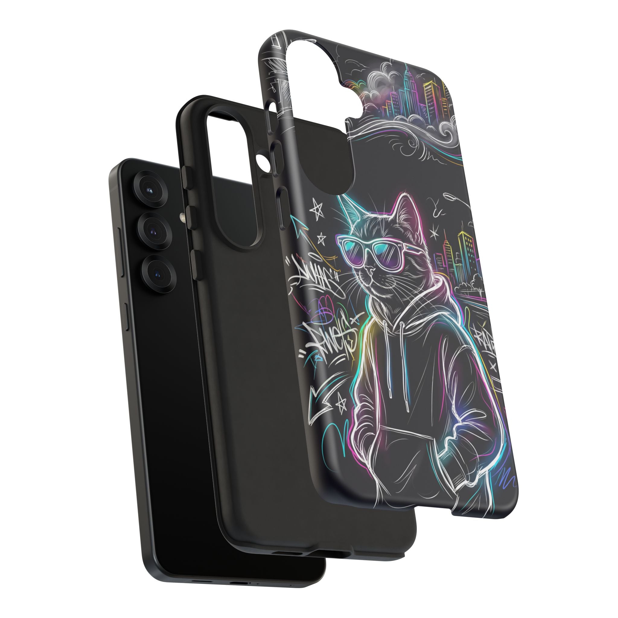 Cool Hoodie Neon Street Cat Samsung Galaxy Phone Case