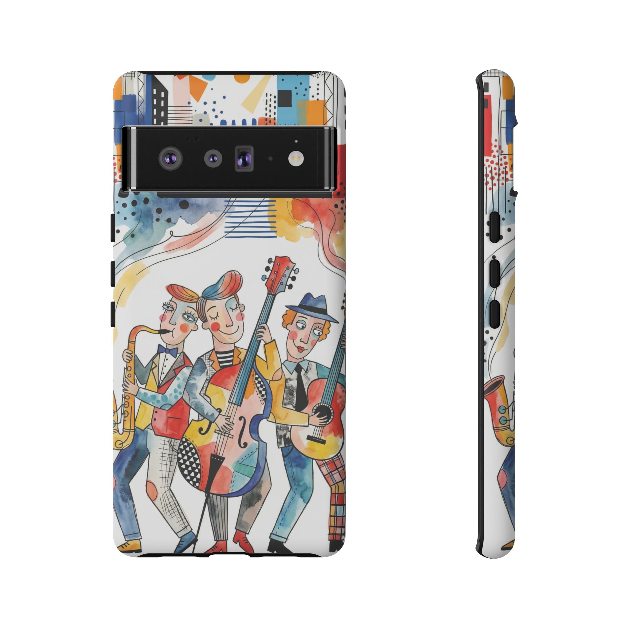 Musical Trio Illustrated Google Pixel Phone Case | Colorful Jazz Band Art Phone Cover