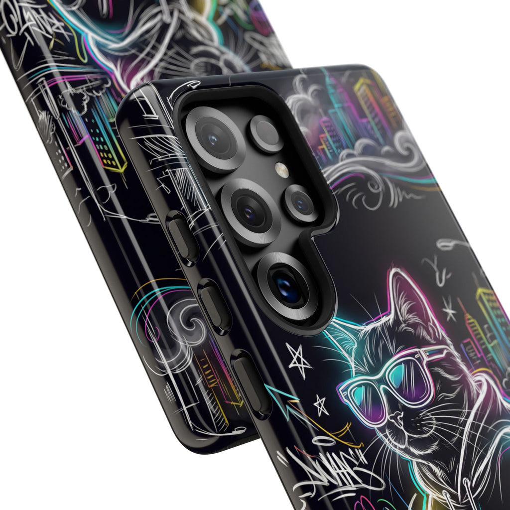 Cool Hoodie Neon Street Cat Samsung Galaxy Phone Case