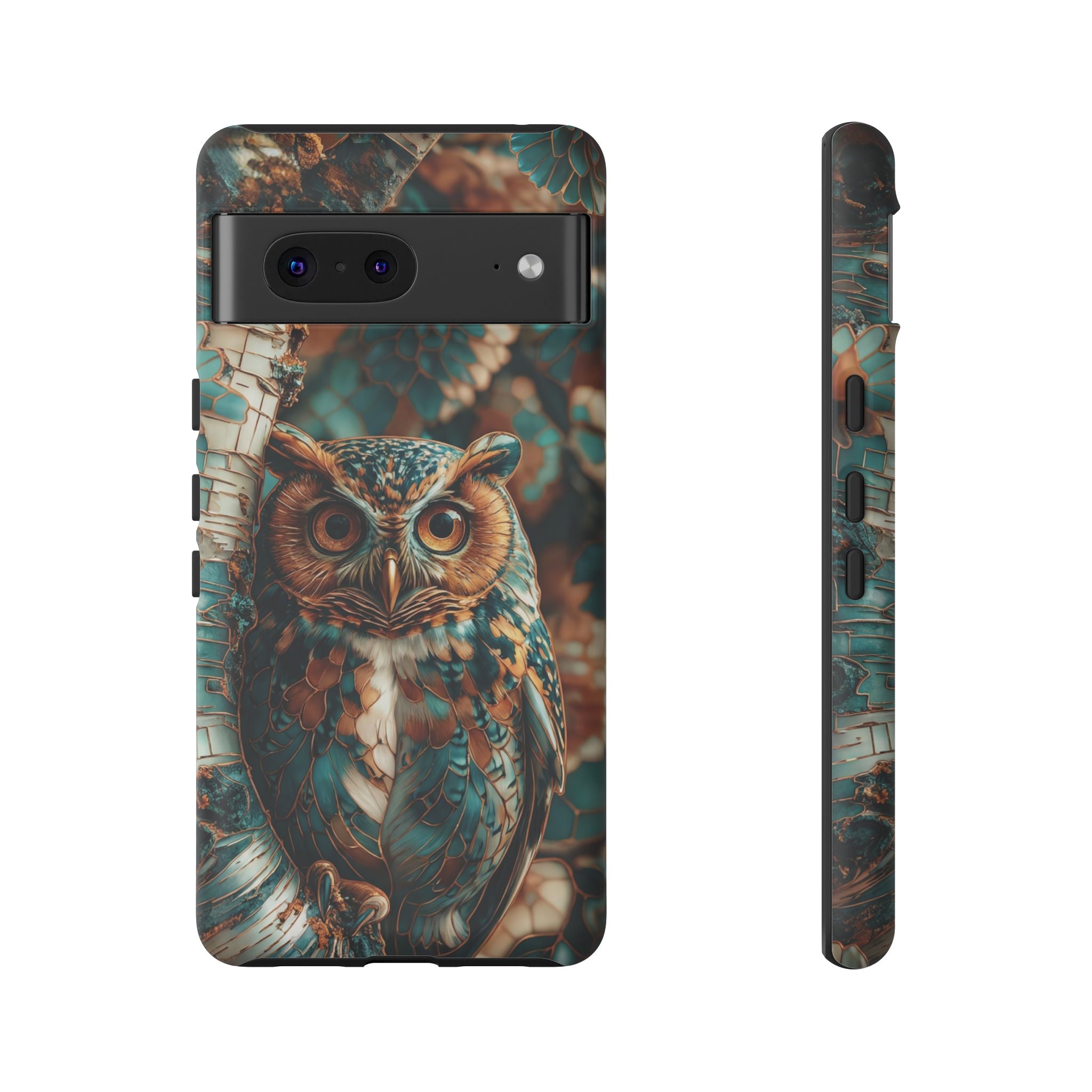 Owl Forest Tough Google Pixel Case | Teal & Brown Rustic Wildlife Protective Cover
