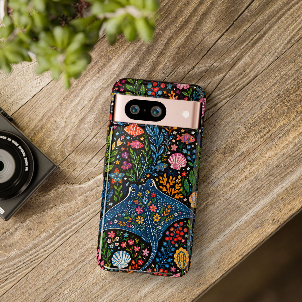 Manta Ray Floral Google Pixel Phone Case | Colorful Underwater Sea Life Protective Cover