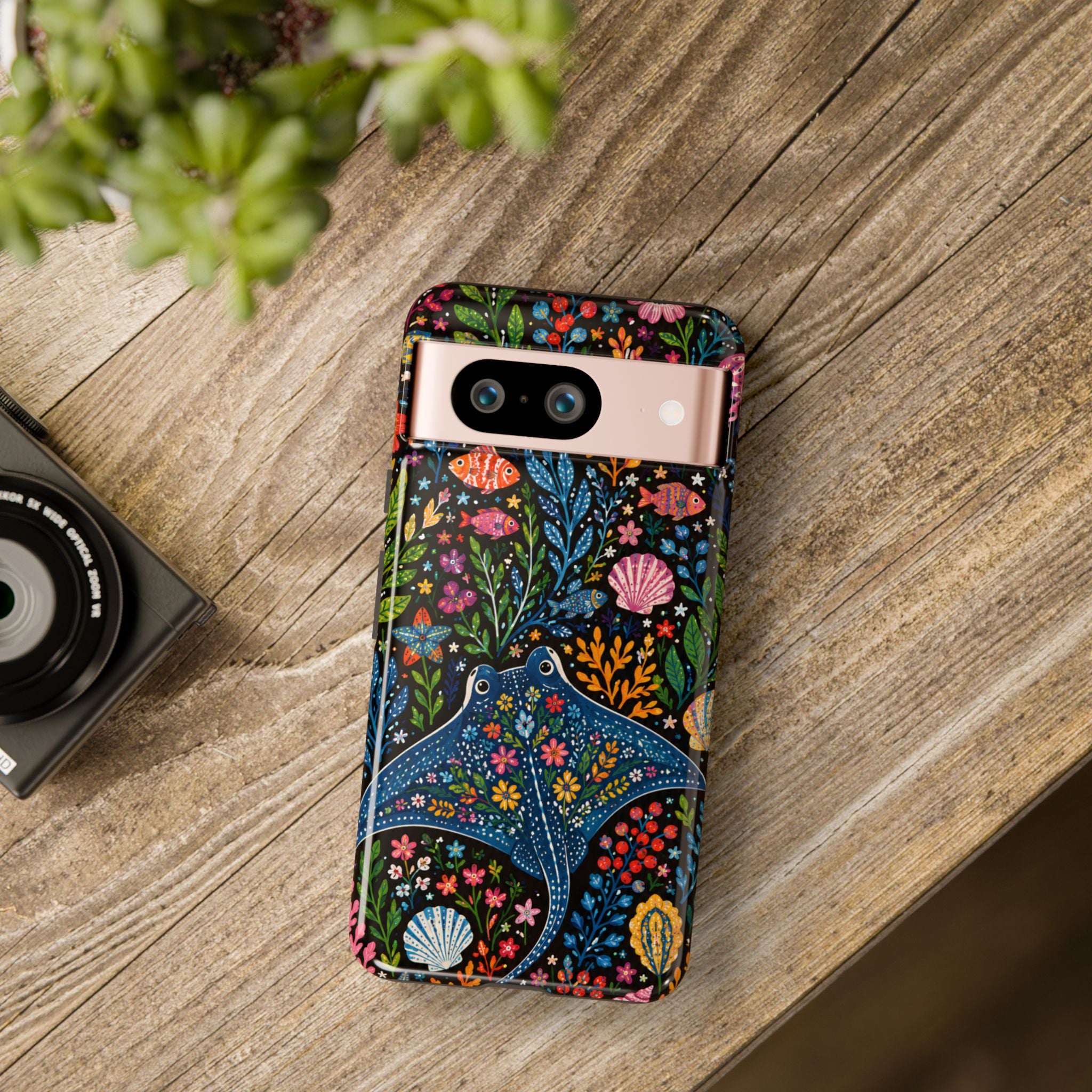Manta Ray Floral Google Pixel Phone Case | Colorful Underwater Sea Life Protective Cover